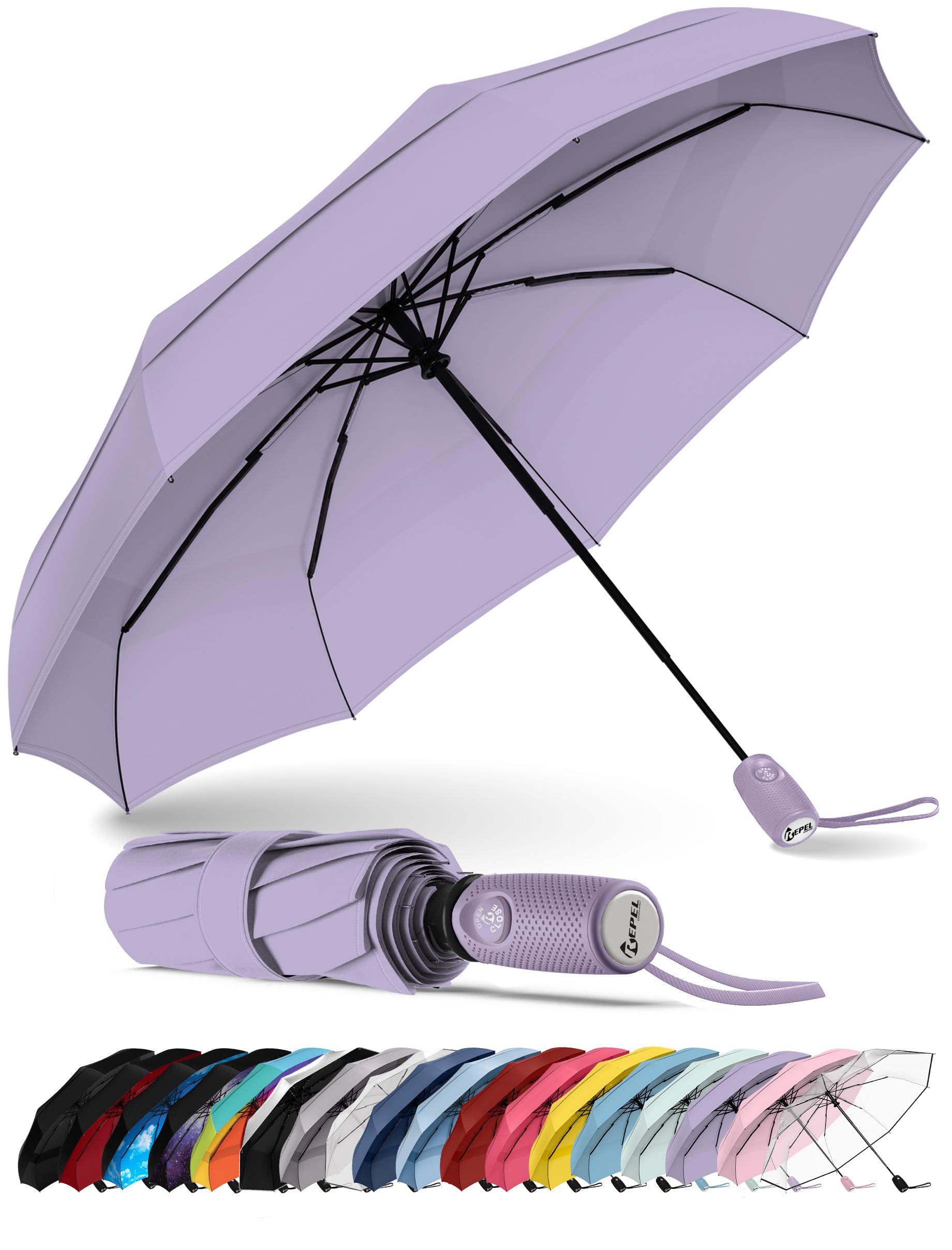 REPEL Windproof Travel Umbrella - Compact & Withstands Winds up to 85MPH , Strongest Premium Auto Folding Umbrella for Rain and Sun - Durable, Light & Portable for Women & Men , Fits Backpack & Cars
