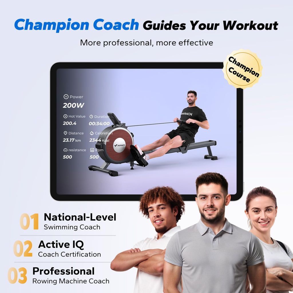 MERACH Rowing Machines for Home, Magnetic Rowing Machine with 16 Levels, Rower Machine of Quiet Resistance, Dual Slide Rail with Max 350lbs Weight Capacity, App Compatible