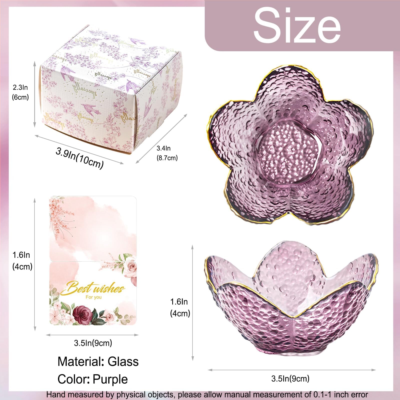 Gifts for Women Trinket Dish Flower Jewelry Dish Pink Glass Ring Holder Jewellery Tray Cute Room Decor Aesthetic Bedroom Accessories Unique Birthday New Home Mothers Day Gifts for Women Friends(2 pcs)