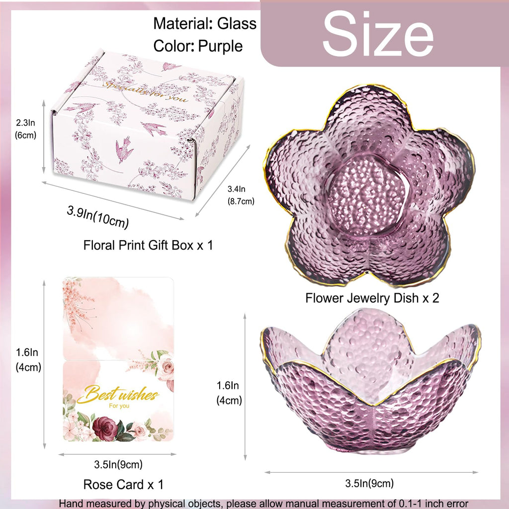 Gifts for Women Trinket Dish Flower Jewelry Dish Pink Glass Ring Holder Jewellery Tray Cute Room Decor Aesthetic Bedroom Accessories Unique Birthday New Home Mothers Day Gifts for Women Friends(2 pcs)