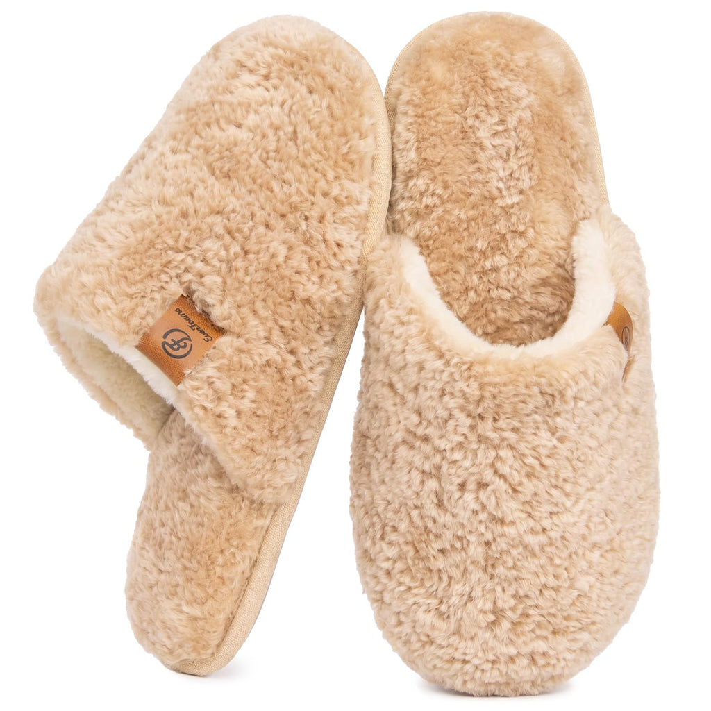 EverFoams Women's Fuzzy Slip-on Slippers Warm Cozy Soft Lightweight Memory Foam Indoor House Shoes