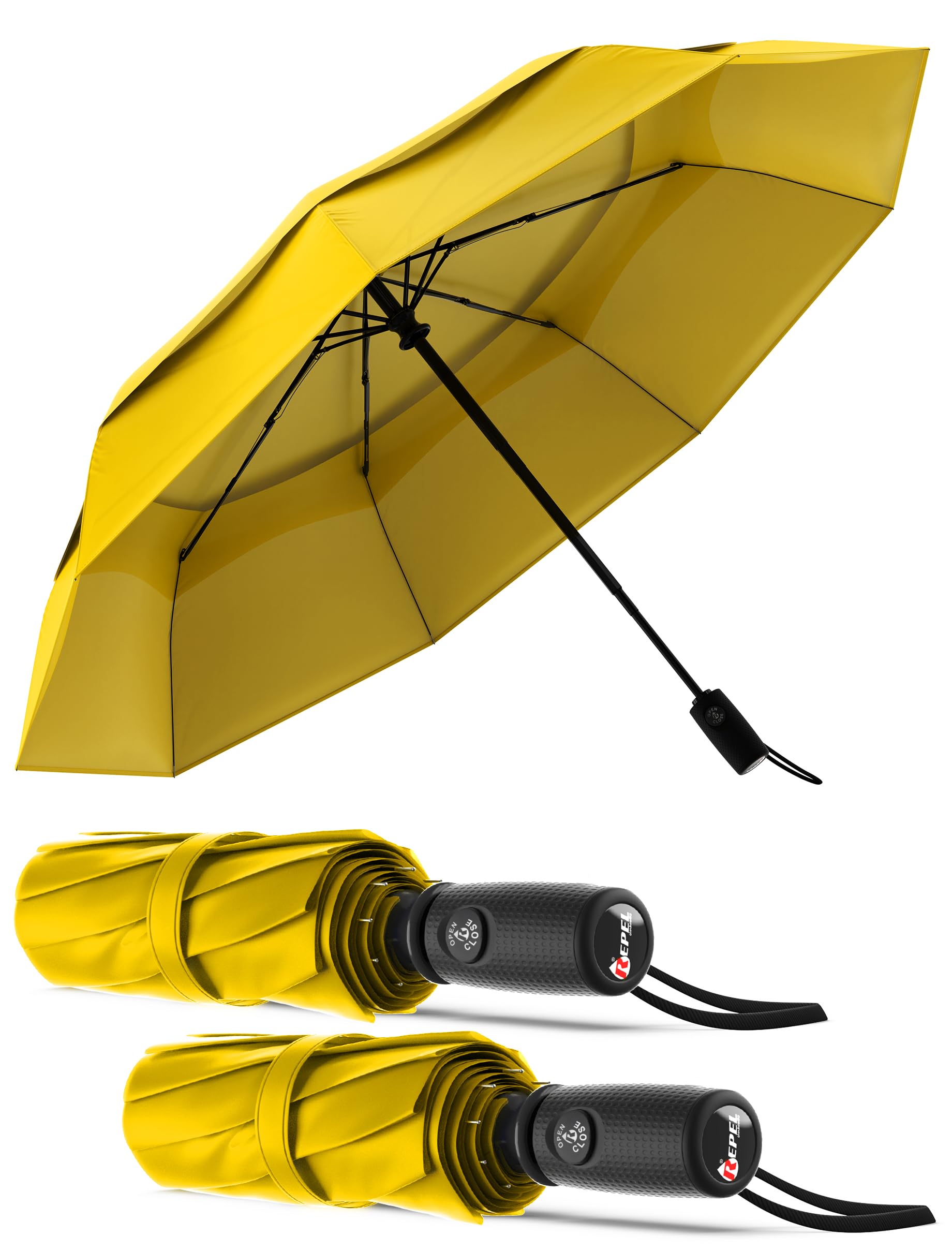 REPEL Windproof Travel Umbrella - Compact & Withstands Winds up to 85MPH , Strongest Premium Auto Folding Umbrella for Rain and Sun - Durable, Light & Portable for Women & Men , Fits Backpack & Cars