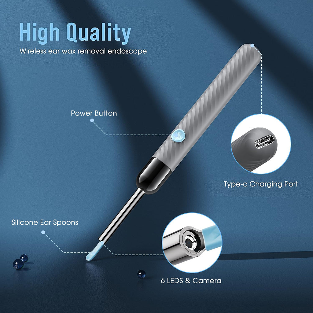 LEIPUT Ear Wax Removal - Earwax Remover Tool with 8 Pcs Ear Set - Ear Canal Cleaner with 1080P Camera - FSA HSA Eligible - Ear Cleaning Kit with 6 Ear Spoon - Ear Camera for iOS & Android (Black)