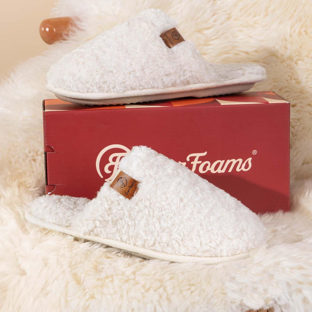 EverFoams Women's Fuzzy Slip-on Slippers Warm Cozy Soft Lightweight Memory Foam Indoor House Shoes