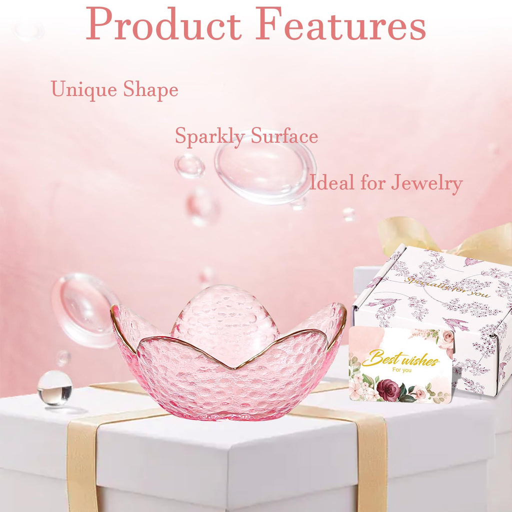 Gifts for Women Trinket Dish Flower Jewelry Dish Pink Glass Ring Holder Jewellery Tray Cute Room Decor Aesthetic Bedroom Accessories Unique Birthday New Home Mothers Day Gifts for Women Friends(2 pcs)