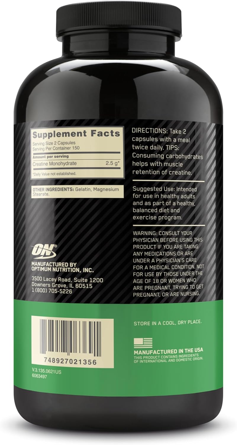 Optimum Nutrition Micronized Creatine Monohydrate Capsules, Keto Friendly, 2500mg, 100 Capsules
