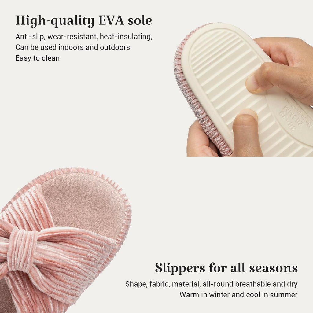 Chantomoo Slippers for Women Memory Foam House Bedroom Corduroy Bow Crossbands Slipper Shoes Comfy Trendy Gift Slippers