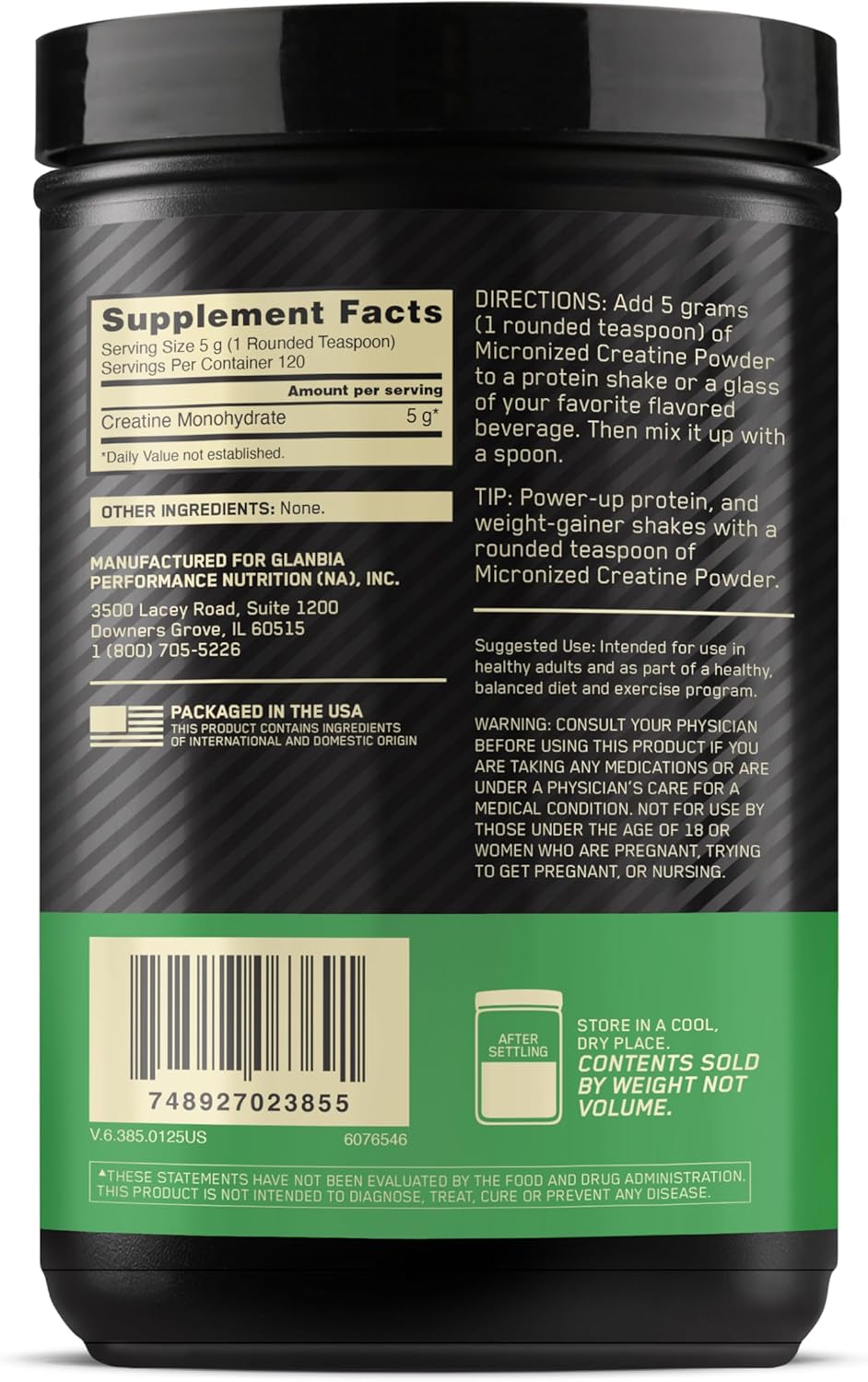 Optimum Nutrition Micronized Creatine Monohydrate Capsules, Keto Friendly, 2500mg, 100 Capsules