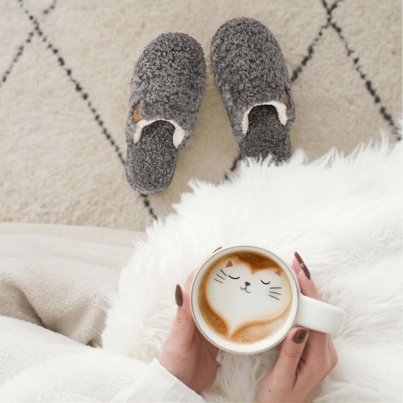 EverFoams Women's Fuzzy Slip-on Slippers Warm Cozy Soft Lightweight Memory Foam Indoor House Shoes