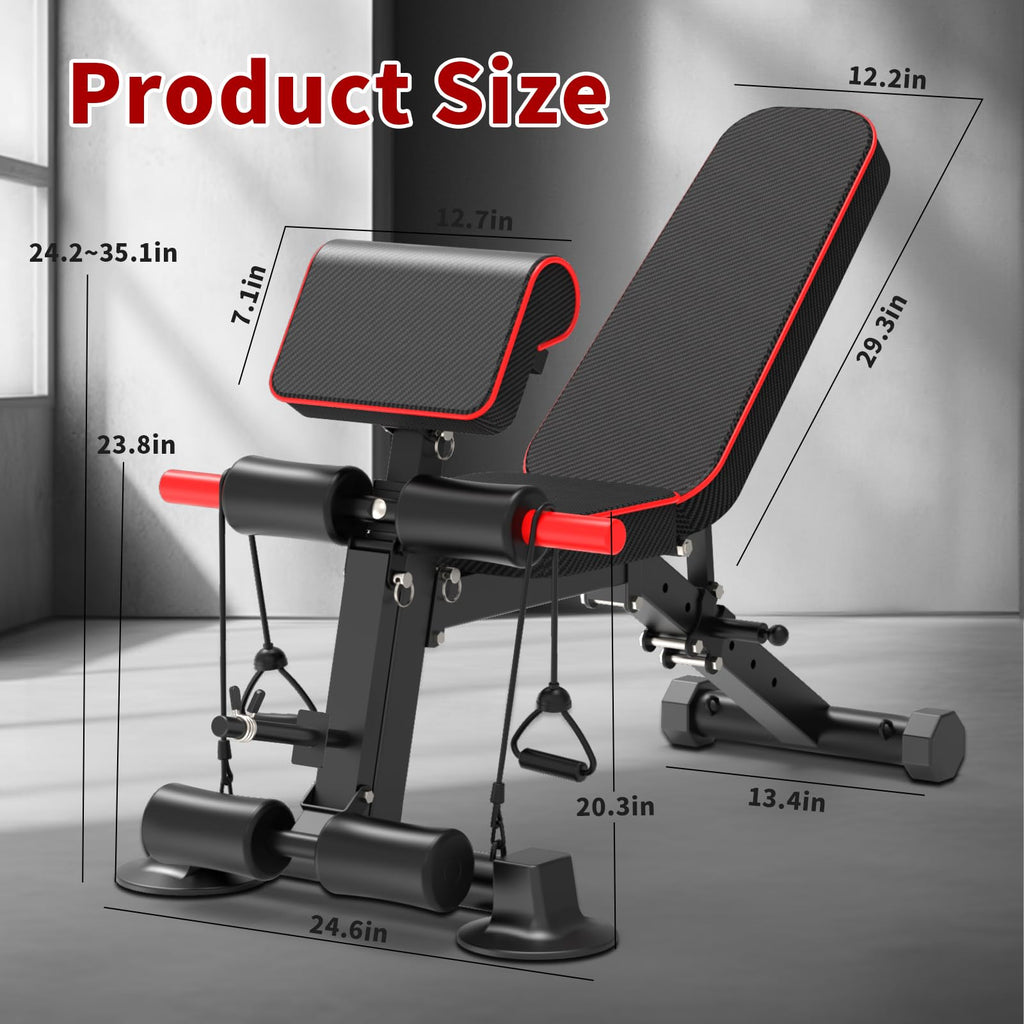 Adjustable Weight Bench,Utility Workout Bench Foldable Incline Decline Benches for Home Gym Full Body Workout,Load 600LBS