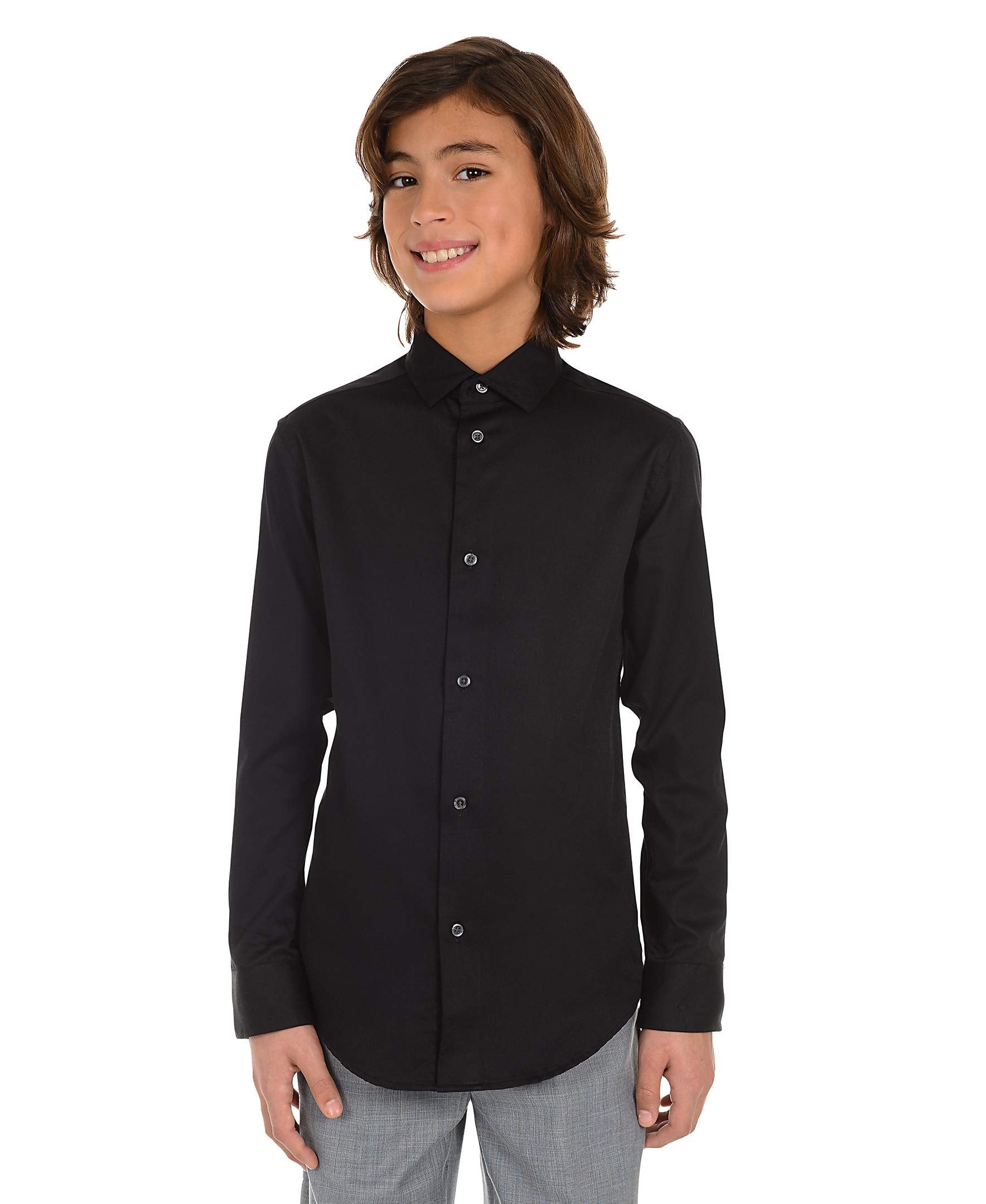 Calvin Klein boys Long Sleeve Sateen Dress Shirt, Button-down Style With Cuffs & Shirttail Hem
