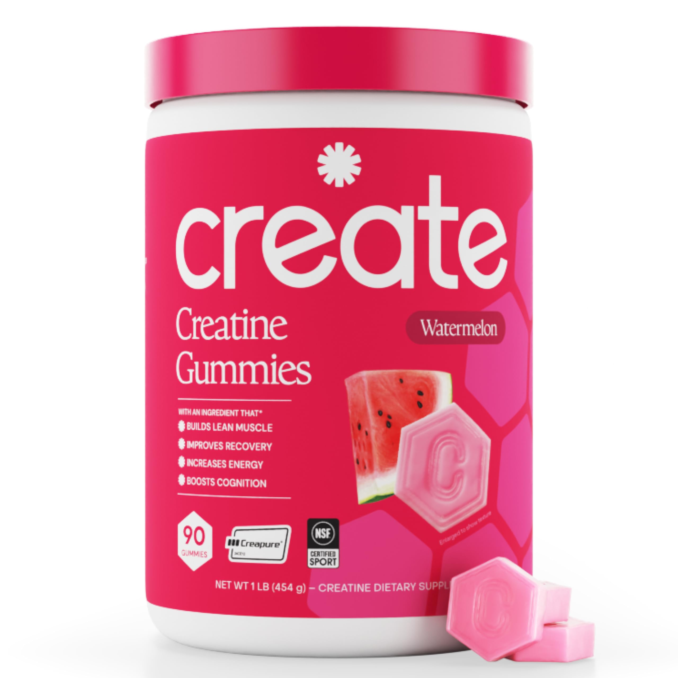 Create Creatine Monohydrate Gummies for Men & Women, Boost Focus, Strength, and Endurance, Anti-Melting Formula, Vegan, Gluten-Free, Non-GMO, 1.5g of Creatine per Gummy (Blue Raspberry)