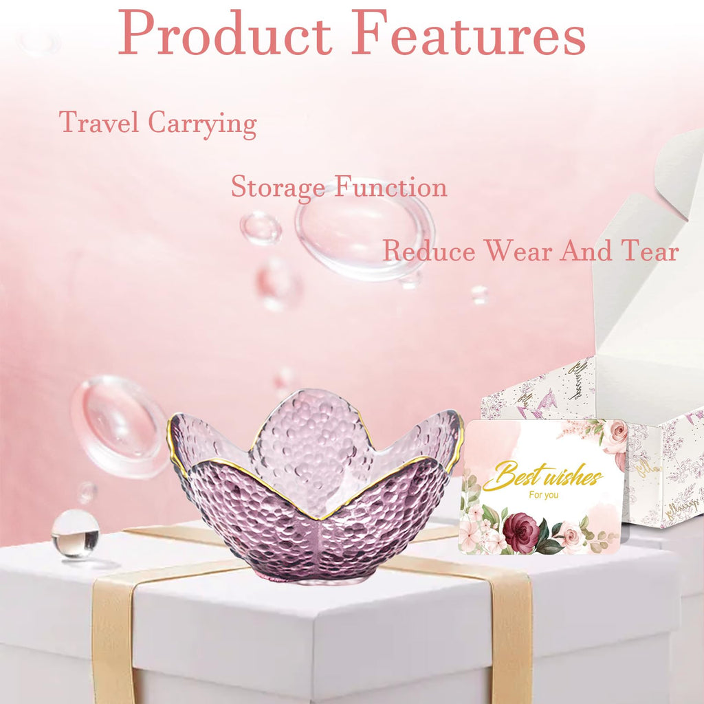 Gifts for Women Trinket Dish Flower Jewelry Dish Pink Glass Ring Holder Jewellery Tray Cute Room Decor Aesthetic Bedroom Accessories Unique Birthday New Home Mothers Day Gifts for Women Friends(2 pcs)