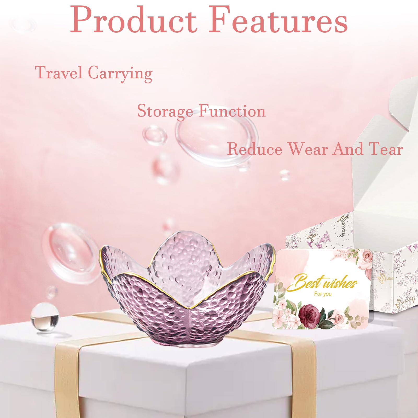 Gifts for Women Trinket Dish Flower Jewelry Dish Pink Glass Ring Holder Jewellery Tray Cute Room Decor Aesthetic Bedroom Accessories Unique Birthday New Home Mothers Day Gifts for Women Friends(2 pcs)