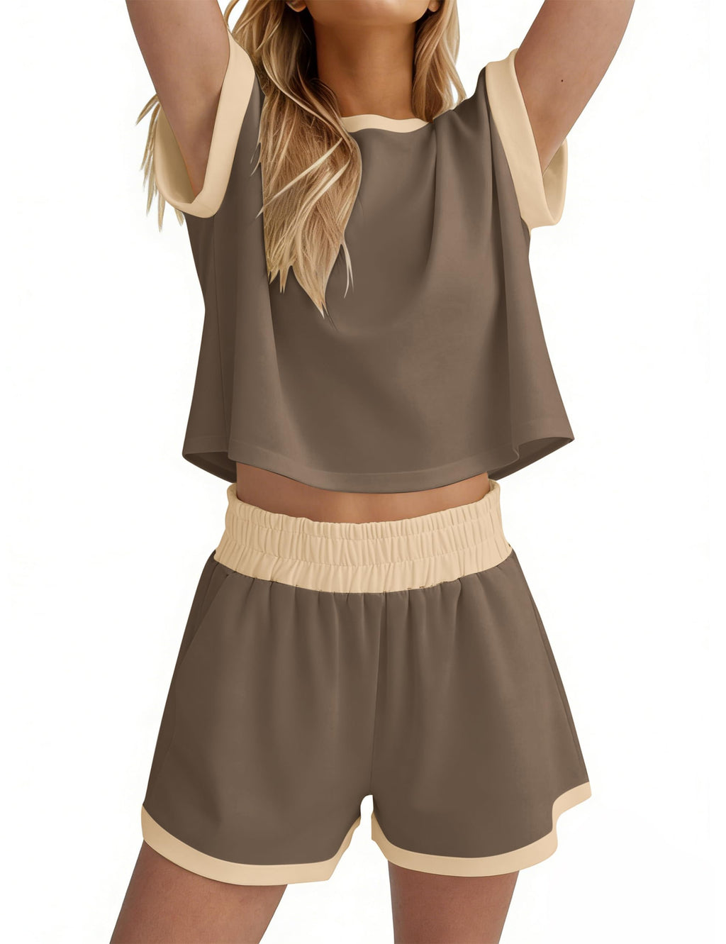 MISSACTIVER 2 Piece Lounge Set Women Stripe Knit Short Sleeve Tee Shirts Shorts Casual Summer Loungewear Shorts Sets