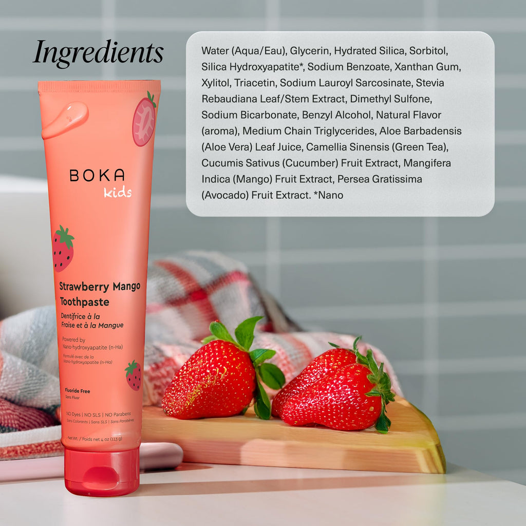 Boka Fluoride Free Toothpaste Nano Hydroxyapatite Toothpaste - Strawberry Mango Flavor, 1.3 oz 2pk US Manufactured