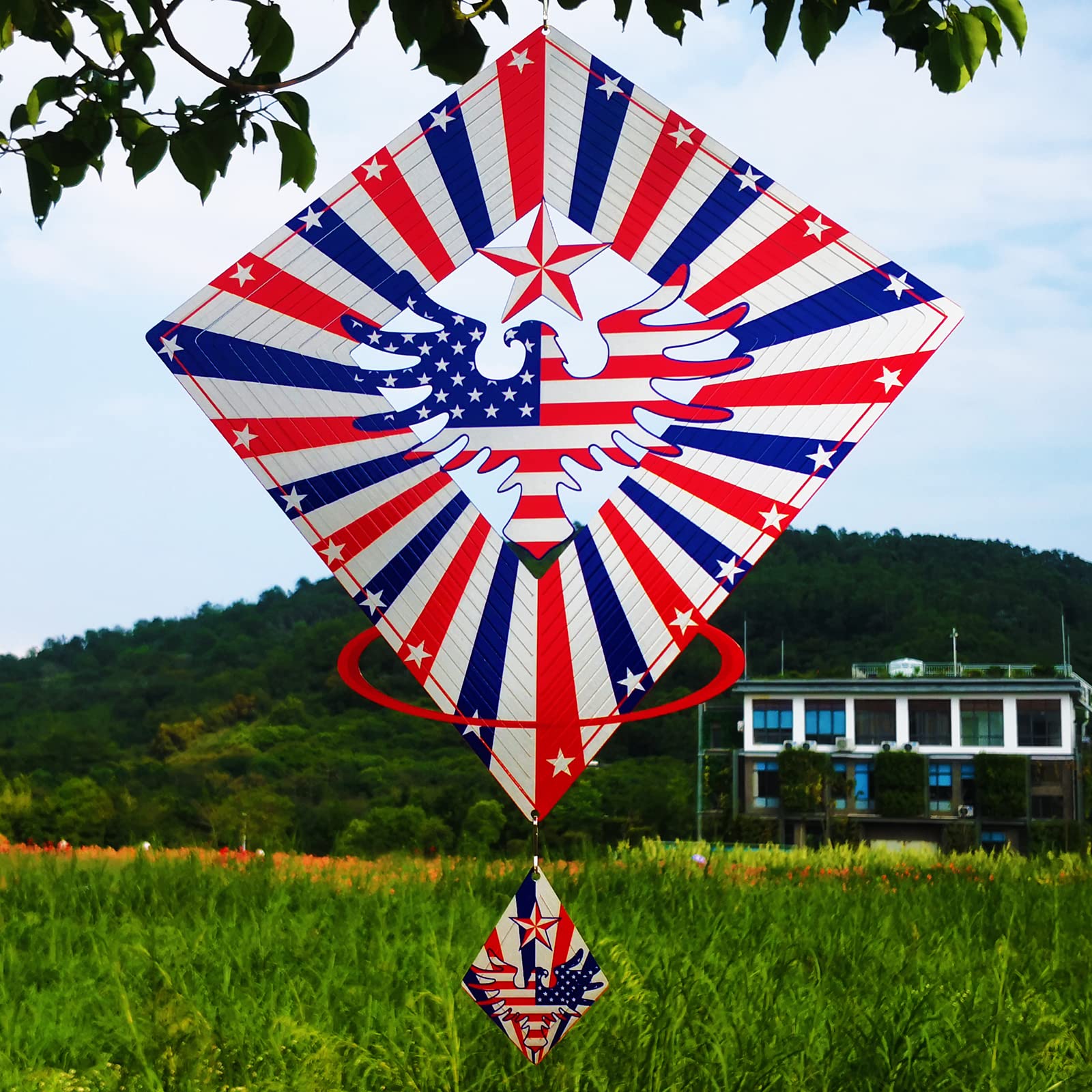 DJUAN 4th of July Decorations,12in American Flag Patriotic Wind Spinner Fourth of July Decor Outdoor,Garden Wind Spinners Patriotic Decor Independence Day Decorations for Yard,Garden,Patio