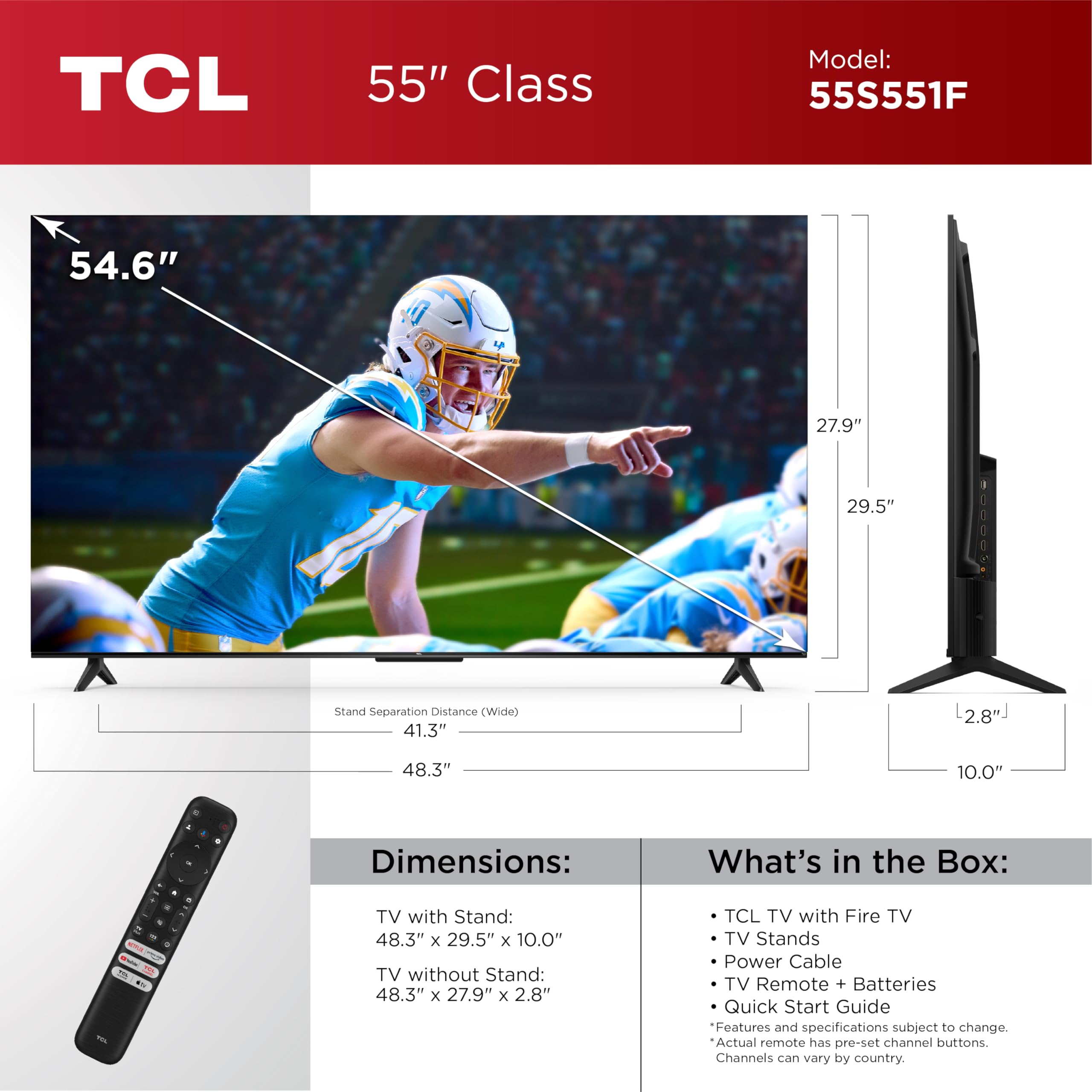 TCL 65-Inch Class S5 UHD 4K LED Smart TV with Fire TV (65S551F, 2024), Dolby Vision, HDR PRO+, Atmos, Alexa Built-in, Apple AirPlay 2, Streaming Television