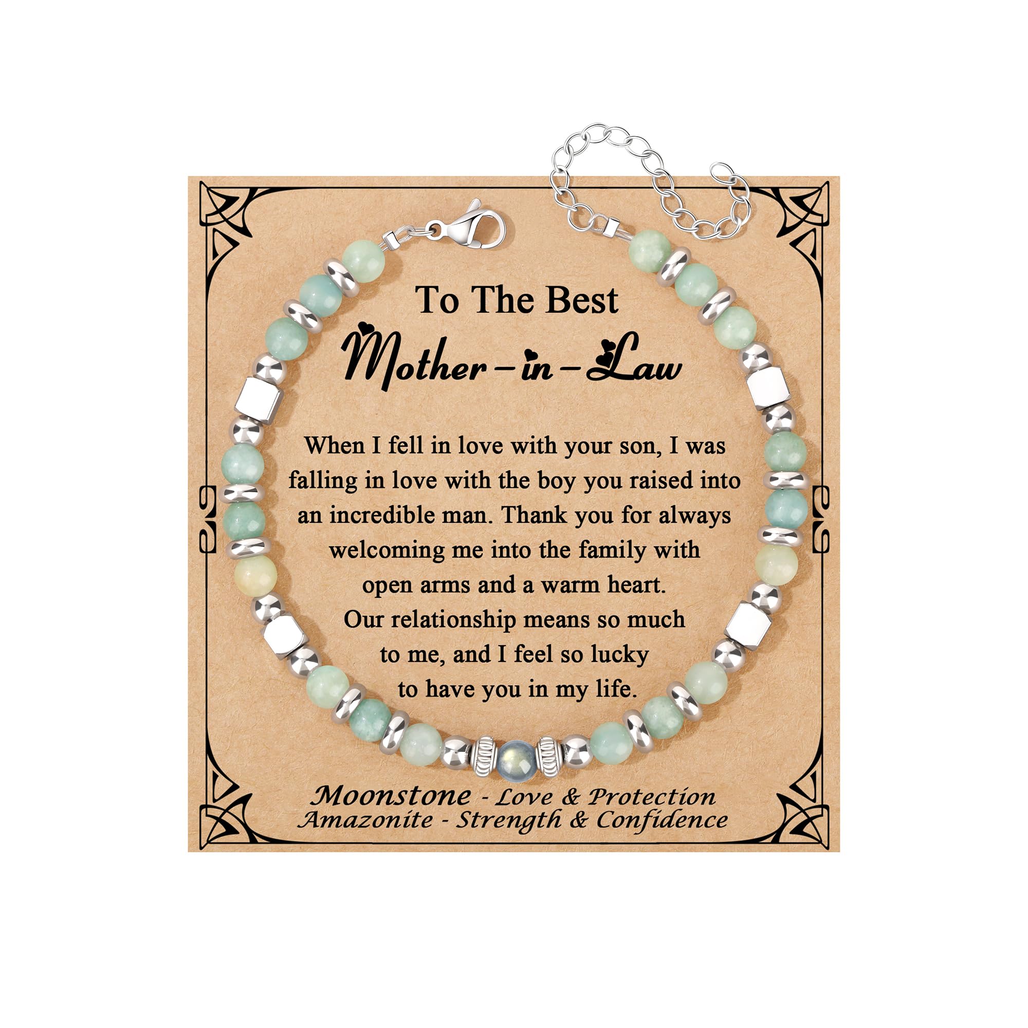 JoycuFF 𝗚𝗶𝗳𝘁𝘀 𝗳𝗼𝗿 𝗪𝗼𝗺𝗲𝗻 𝗠𝗼𝗼𝗻𝘀𝘁𝗼𝗻𝗲 𝗕𝗿𝗮𝗰𝗲𝗹𝗲𝘁 Amazonite Colorful Imperial Jasper Stainless Steel Beads Bracelets, Mothers Day Birthday Christmas Valentines Graduation Gifts
