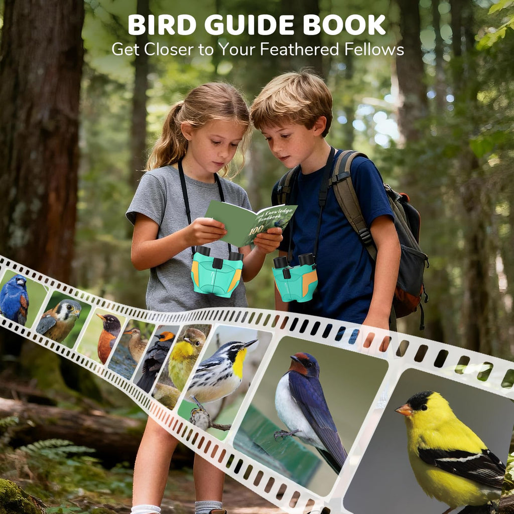 Aurosports 15x25 Compact Binoculars for Kids - Small Binoculars Lightweight with Carrying Case Birding Guide for Bird Watching Hiking Camping Travel Gift for 8-12 Years Boys Girls (Black)