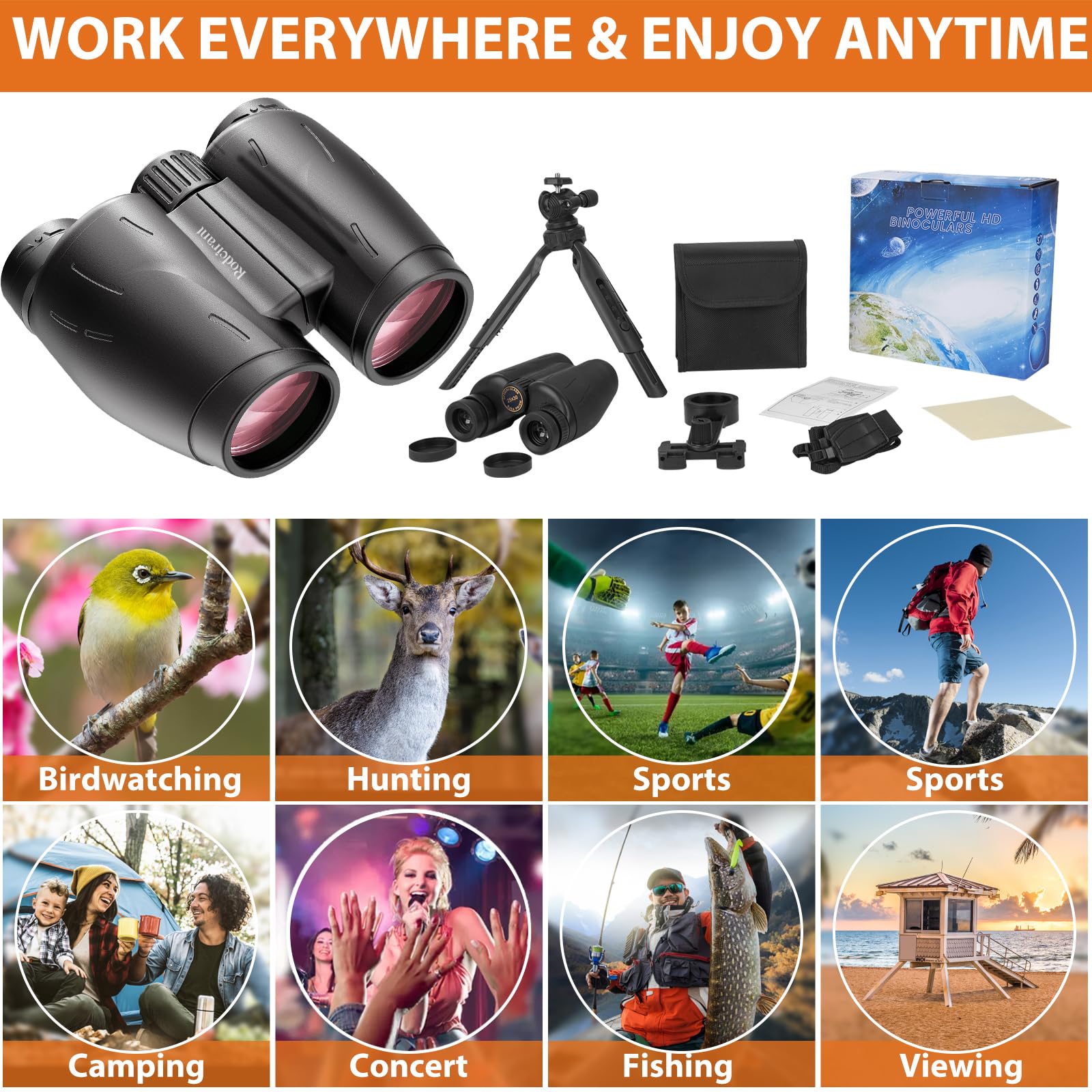 HD Binoculars 25x30 for Adults with Phone Adapter,Tripod and Tripod Adapter,Waterproof Binoculars for Bird Watching,Hiking and Travel