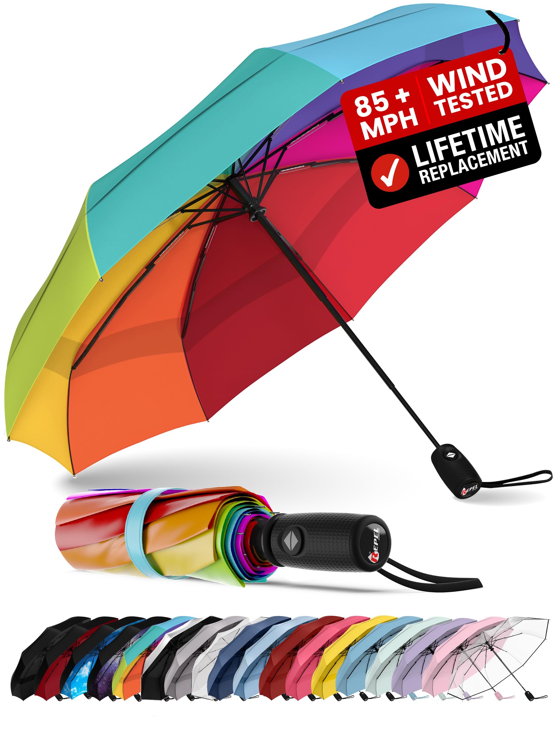 REPEL Windproof Travel Umbrella - Compact & Withstands Winds up to 85MPH , Strongest Premium Auto Folding Umbrella for Rain and Sun - Durable, Light & Portable for Women & Men , Fits Backpack & Cars