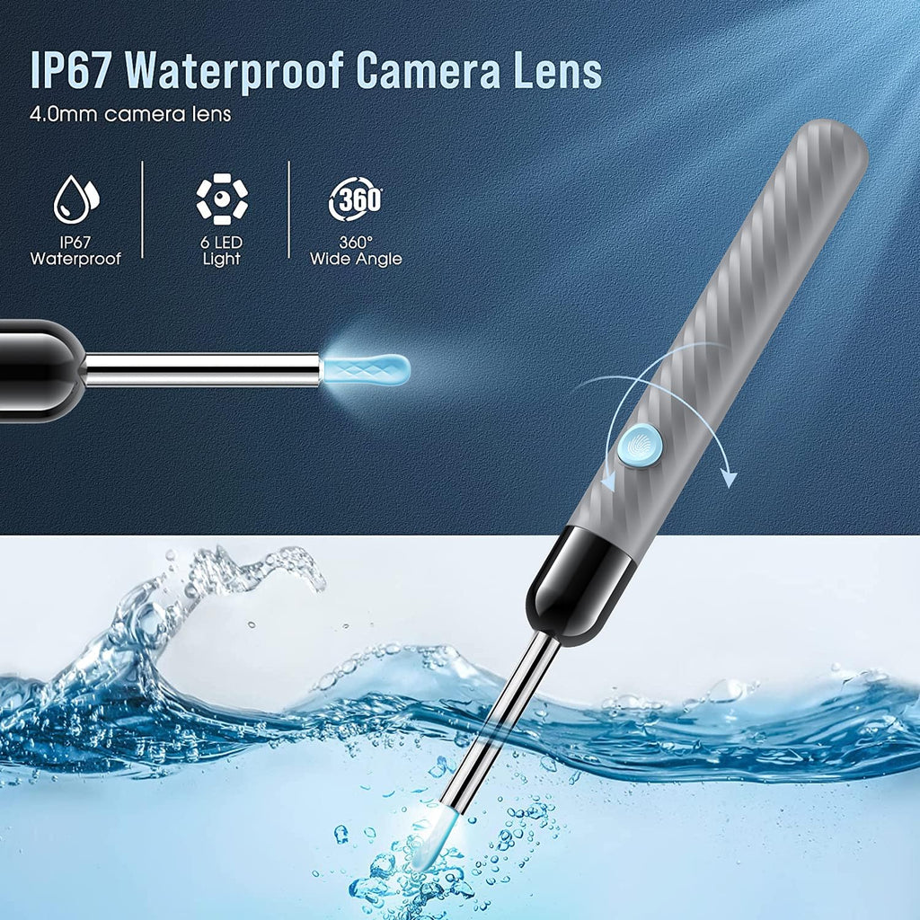LEIPUT Ear Wax Removal - Earwax Remover Tool with 8 Pcs Ear Set - Ear Canal Cleaner with 1080P Camera - FSA HSA Eligible - Ear Cleaning Kit with 6 Ear Spoon - Ear Camera for iOS & Android (Black)