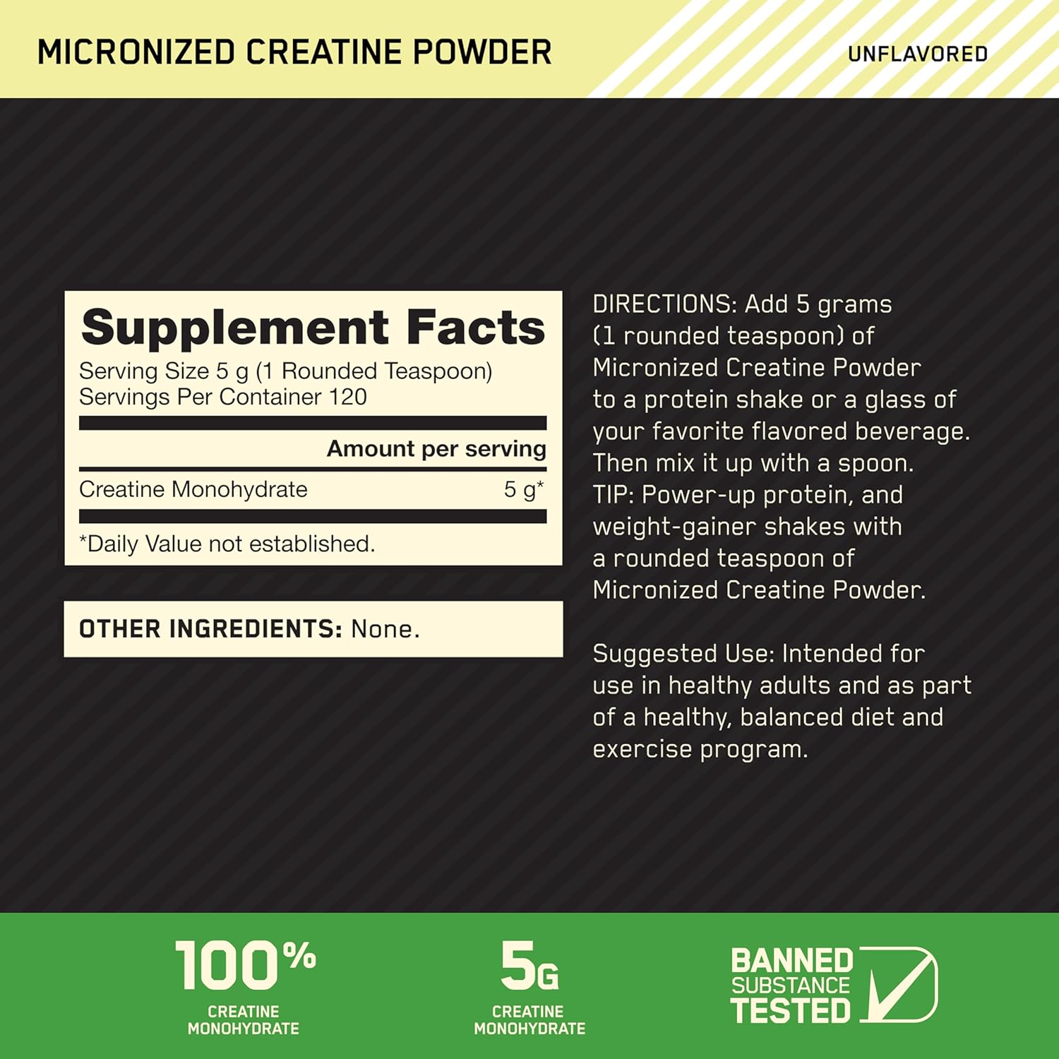 Optimum Nutrition Micronized Creatine Monohydrate Capsules, Keto Friendly, 2500mg, 100 Capsules