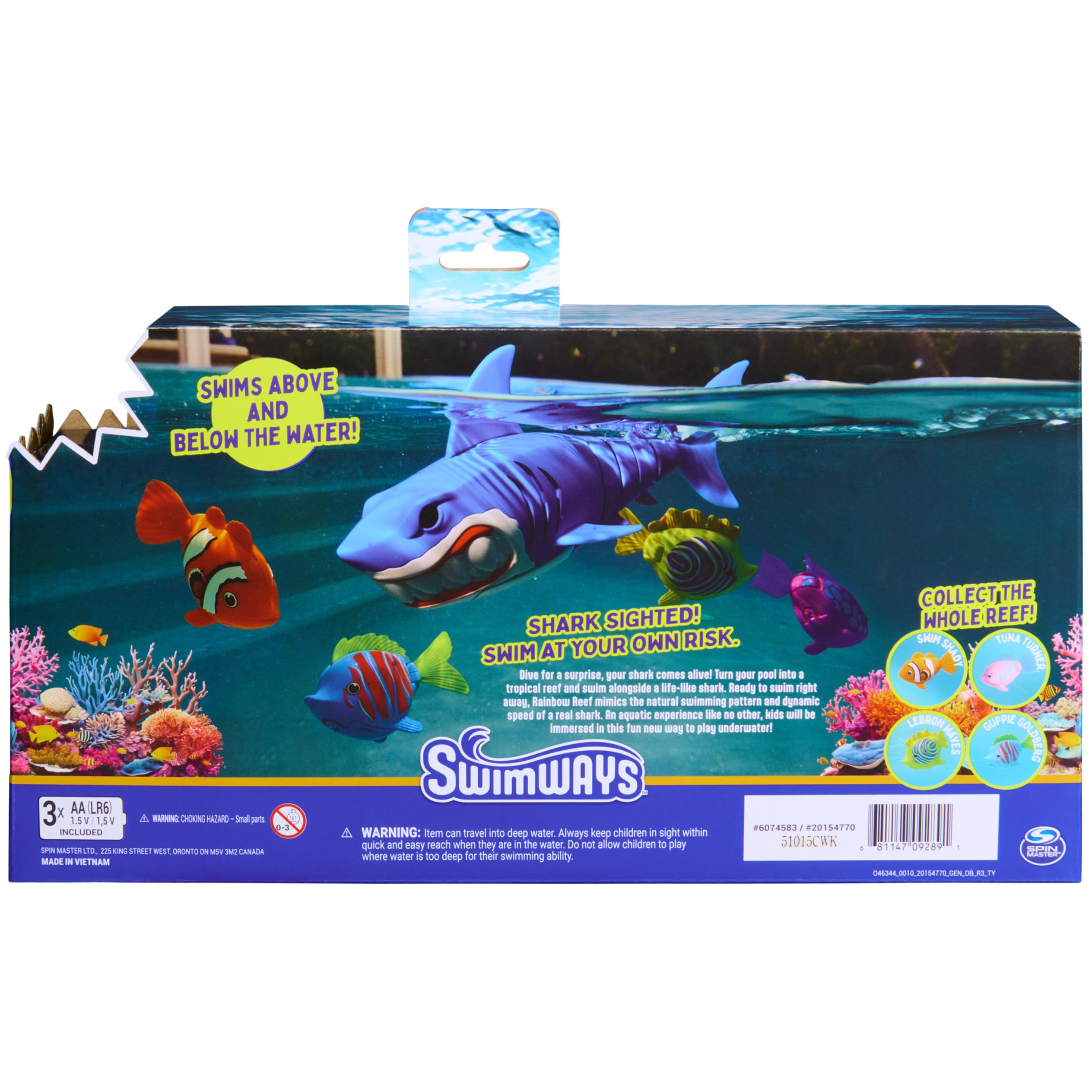 SwimWays Rainbow Reef Shark Toy, Finn Diesel Kids Shark Pool Toy and Swimming Accessory, Self-Activated Water Toys, Learn to Swim Pool Toys for Kids Ages 5 & Up (Batteries Included)