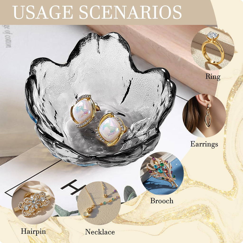 Gifts for Women Trinket Dish Flower Jewelry Dish Pink Glass Ring Holder Jewellery Tray Cute Room Decor Aesthetic Bedroom Accessories Unique Birthday New Home Mothers Day Gifts for Women Friends(2 pcs)