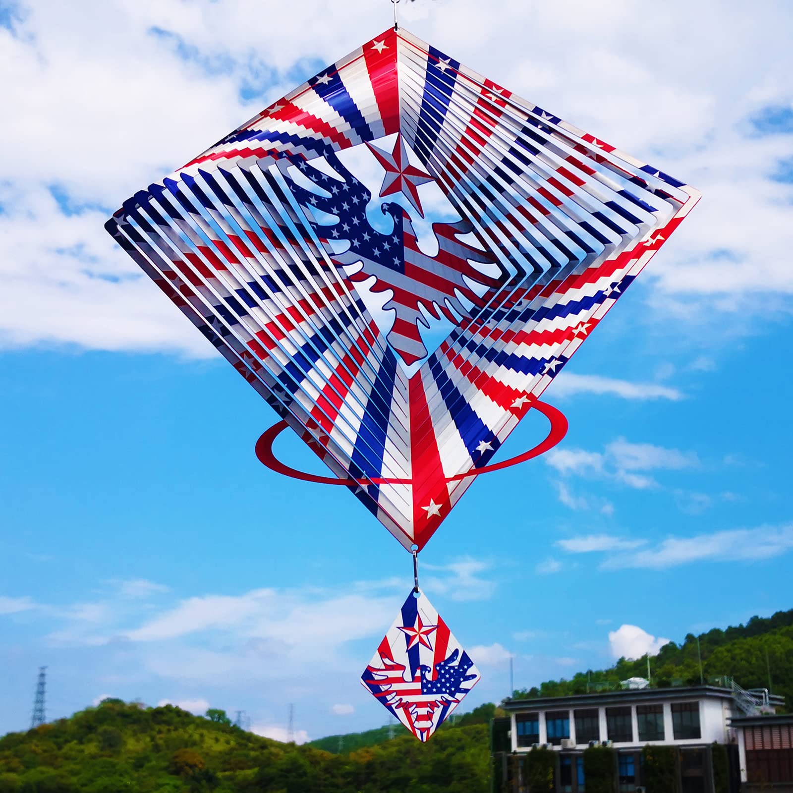 DJUAN 4th of July Decorations,12in American Flag Patriotic Wind Spinner Fourth of July Decor Outdoor,Garden Wind Spinners Patriotic Decor Independence Day Decorations for Yard,Garden,Patio