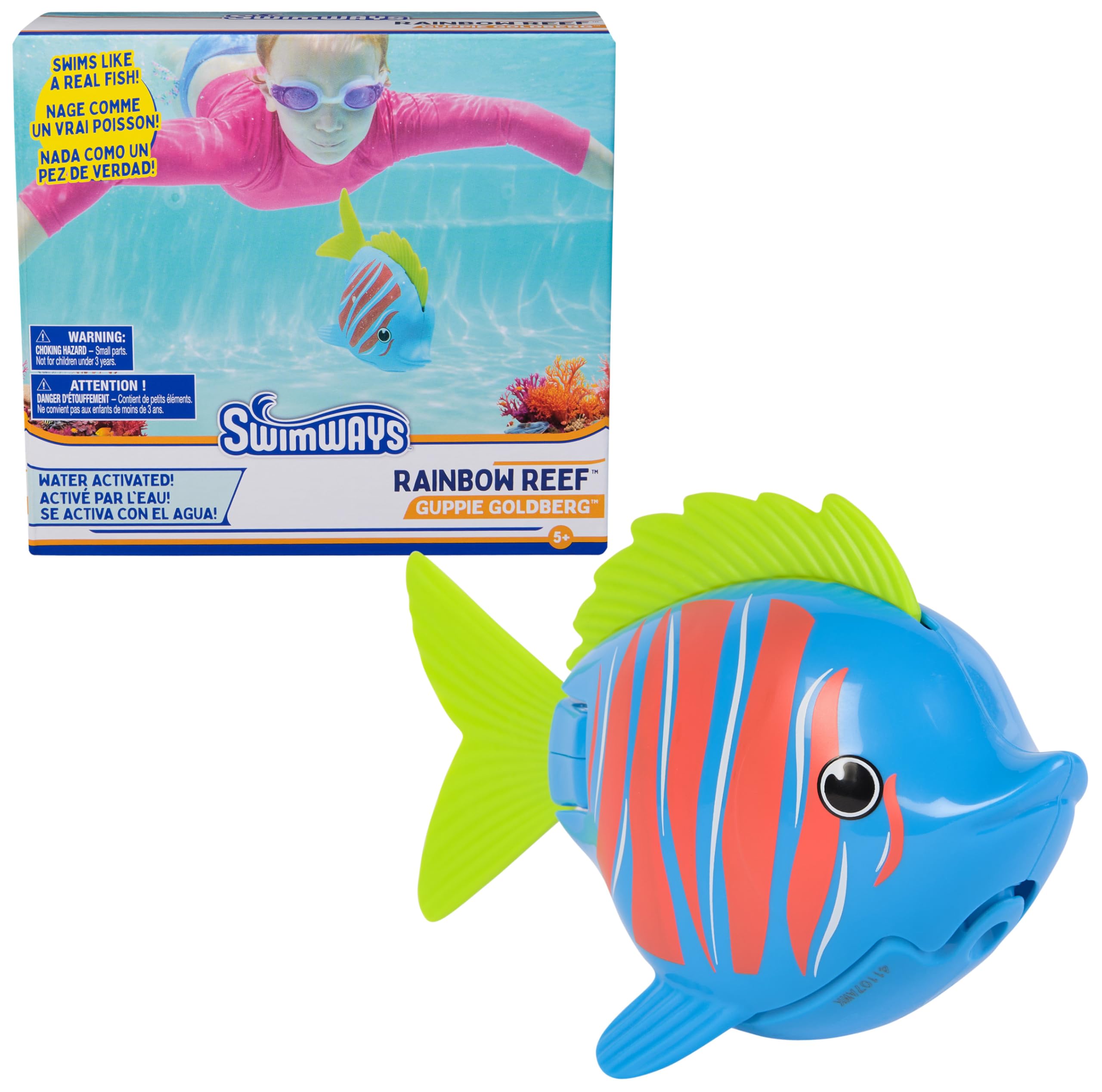 SwimWays Rainbow Reef Shark Toy, Finn Diesel Kids Shark Pool Toy and Swimming Accessory, Self-Activated Water Toys, Learn to Swim Pool Toys for Kids Ages 5 & Up (Batteries Included)