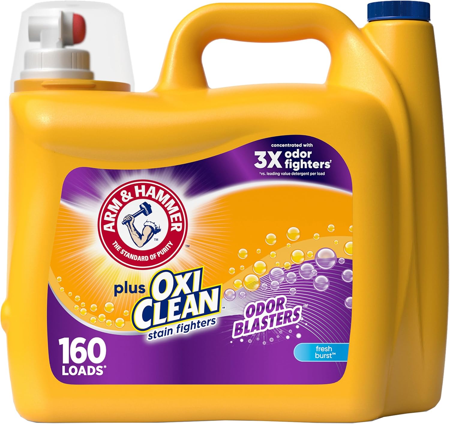 ARM & HAMMER Plus OxiClean with Odor Blasters Liquid Laundry Detergent, Laundry Odor Remover, Attacks Stains, Fresh Botanical Scent, 74 Loads, 96.2 Fl Oz