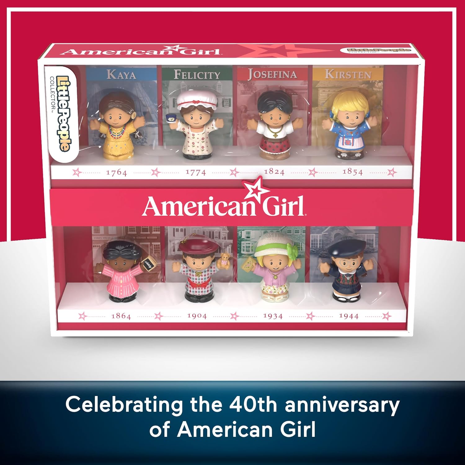 Little People Collector American Girl 40th Anniversary Special Edition Figure Set for Fans, 8 Characters in a Display Package
