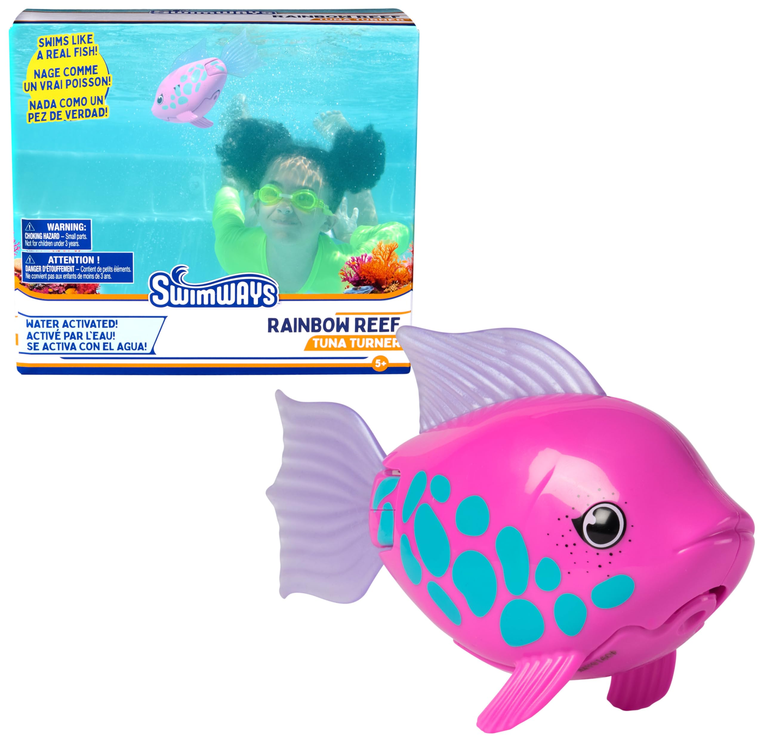 SwimWays Rainbow Reef Shark Toy, Finn Diesel Kids Shark Pool Toy and Swimming Accessory, Self-Activated Water Toys, Learn to Swim Pool Toys for Kids Ages 5 & Up (Batteries Included)