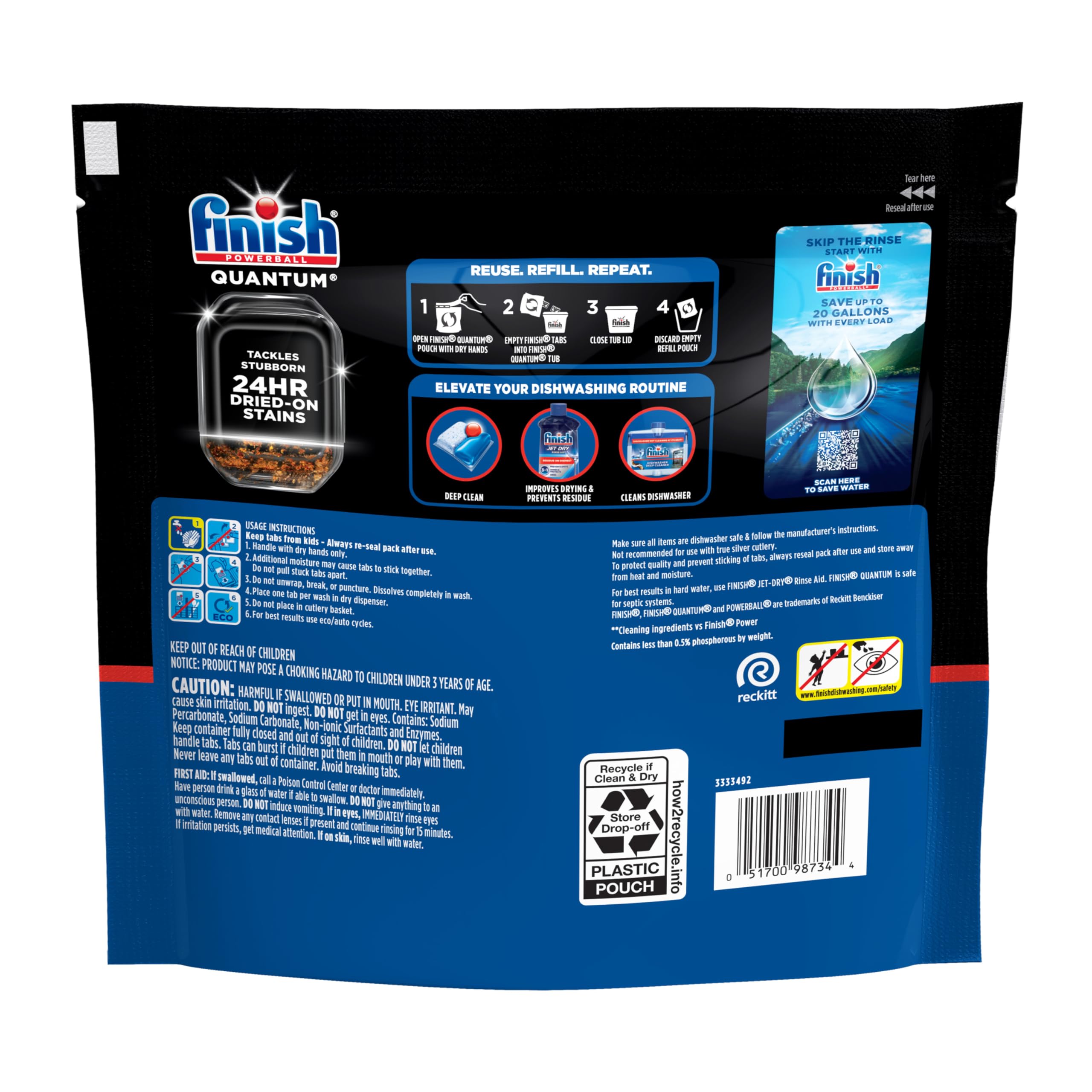 Finish Quantum Dishwasher Pods, No Pre-Rinse Dishwasher Detergent Soap Removes 24HR Dried-On Stain and Grease, Leaving a Virtually Spotless Shine, 57 Count