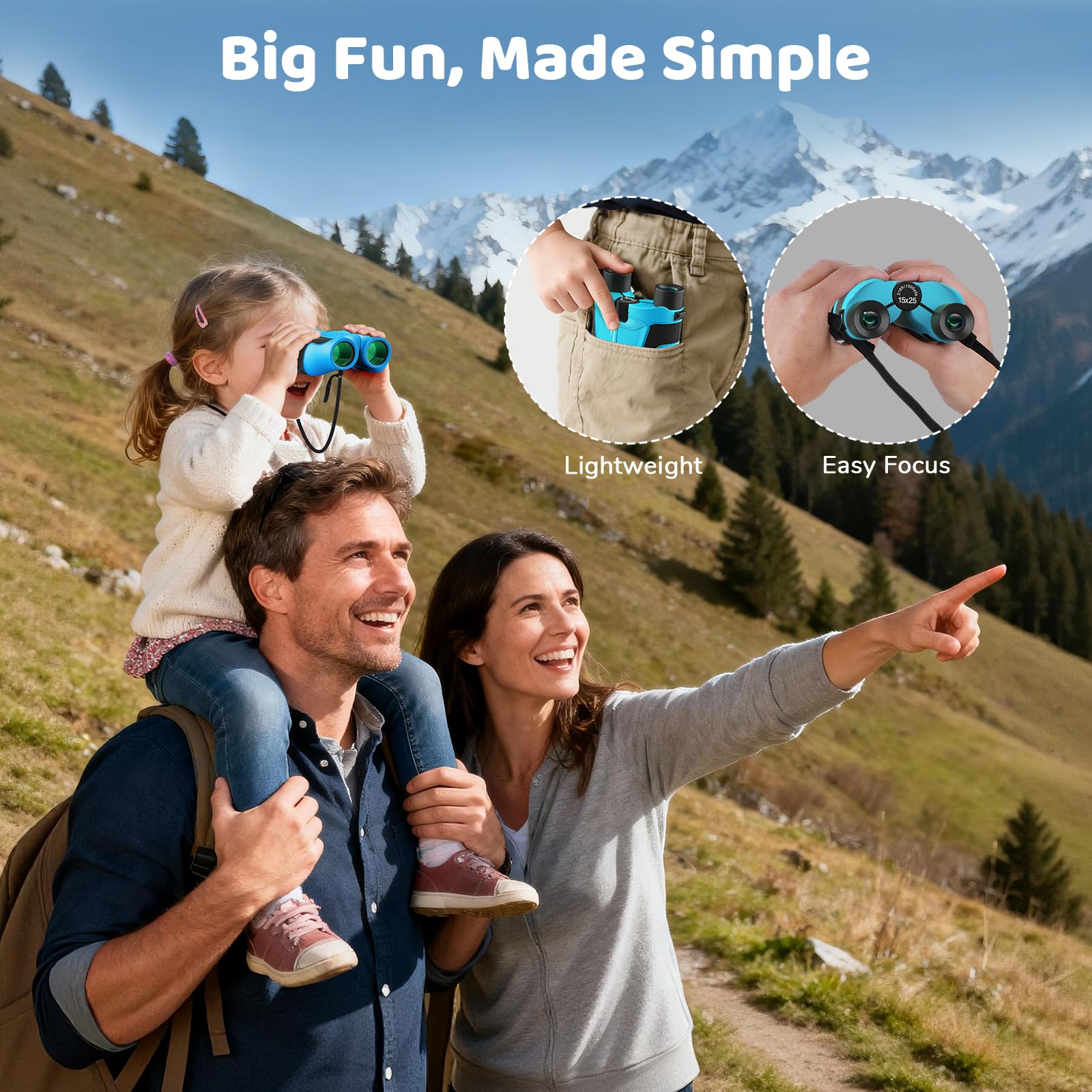 Aurosports 15x25 Compact Binoculars for Kids - Small Binoculars Lightweight with Carrying Case Birding Guide for Bird Watching Hiking Camping Travel Gift for 8-12 Years Boys Girls (Black)