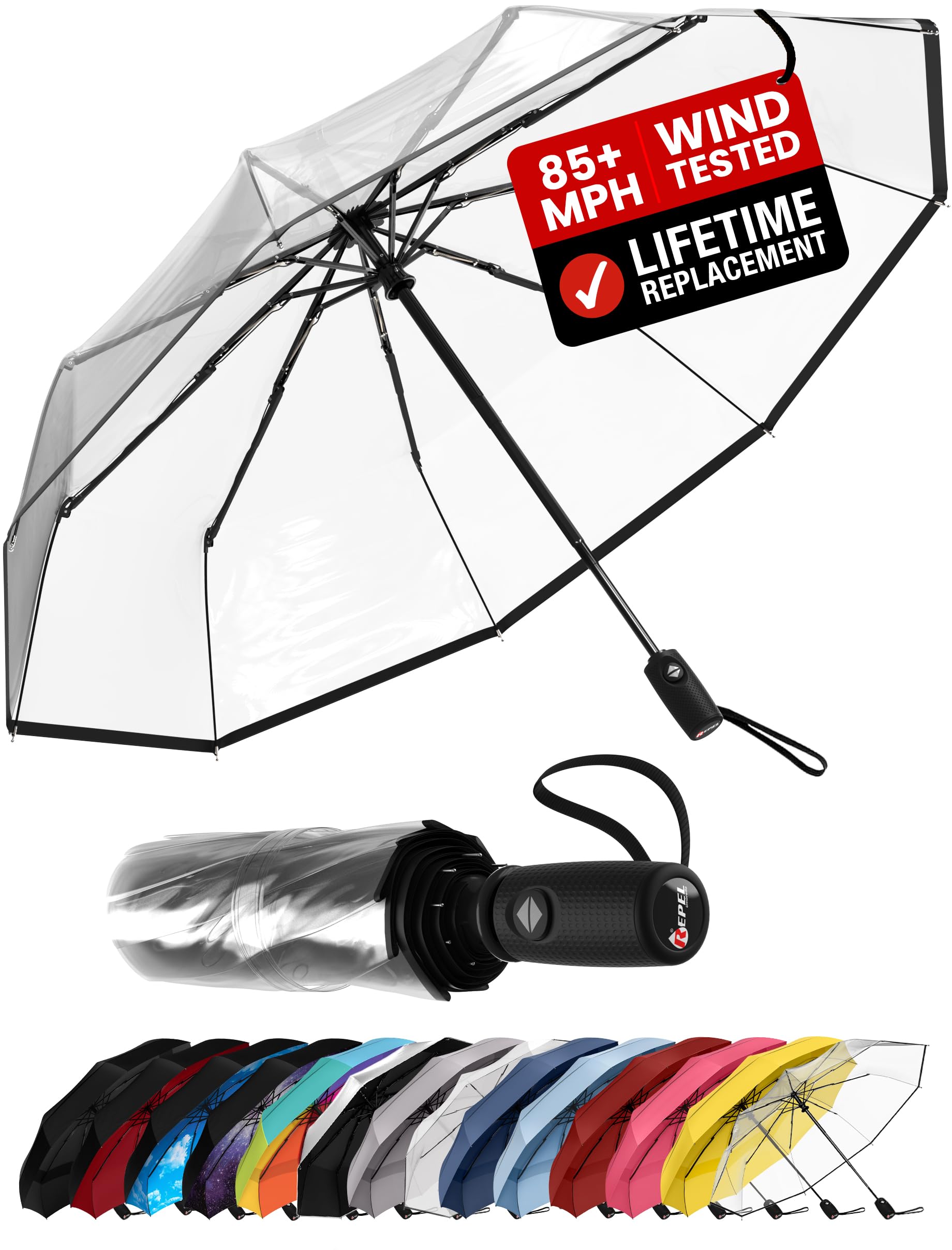 REPEL Windproof Travel Umbrella - Compact & Withstands Winds up to 85MPH , Strongest Premium Auto Folding Umbrella for Rain and Sun - Durable, Light & Portable for Women & Men , Fits Backpack & Cars