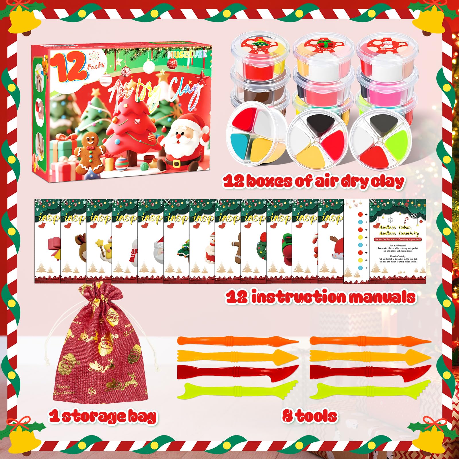 MuseLuxe Air Dry Clay - 32 Colors Modeling Clay Kit with 3 Sculpting Tools,Safe & Non-Toxic,DIY Magic Gifts Toys for Boys,Girls,Kids