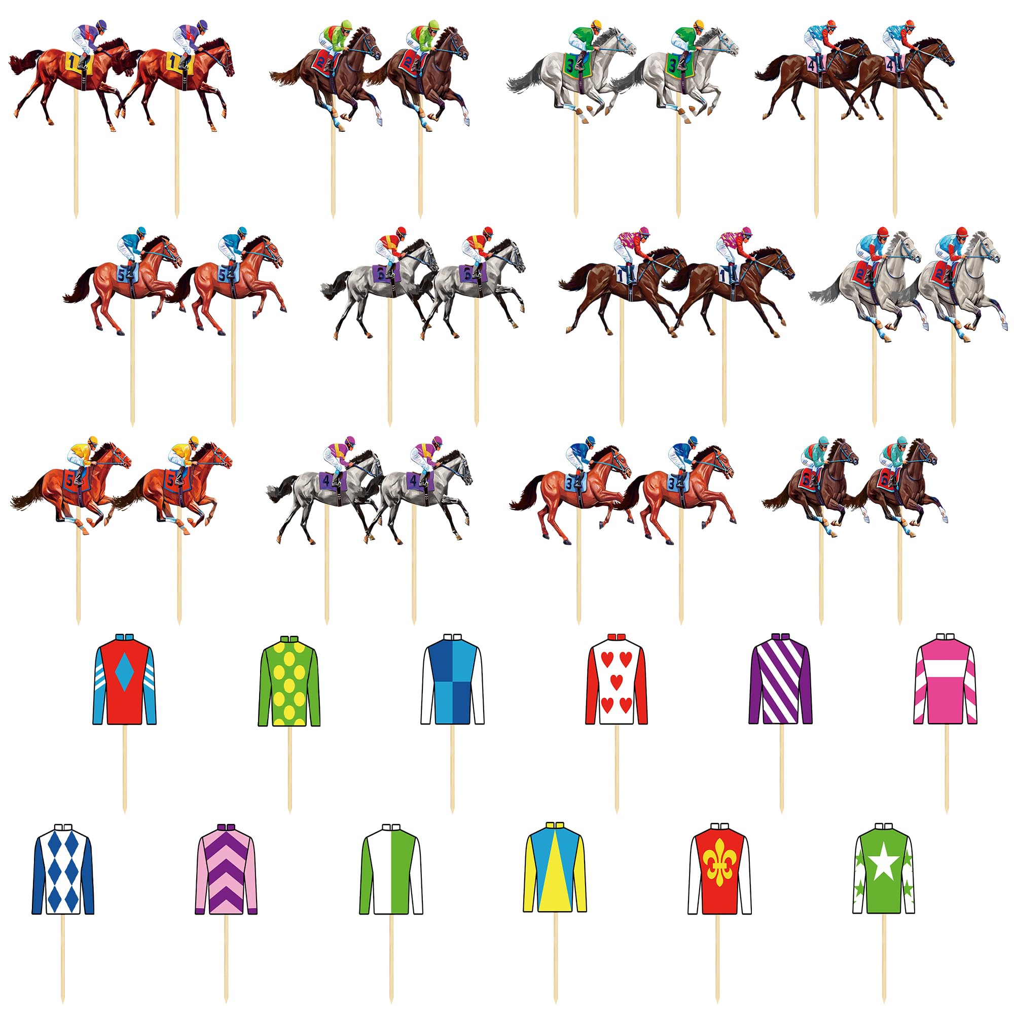 30 PCS Derby Cupcake Toppers, 15 Style Derby Decorations, Run for the Roses Horseshoe Design Horse Cupcake Toppers Horses Toothpicks, Horse Racing Theme Decor