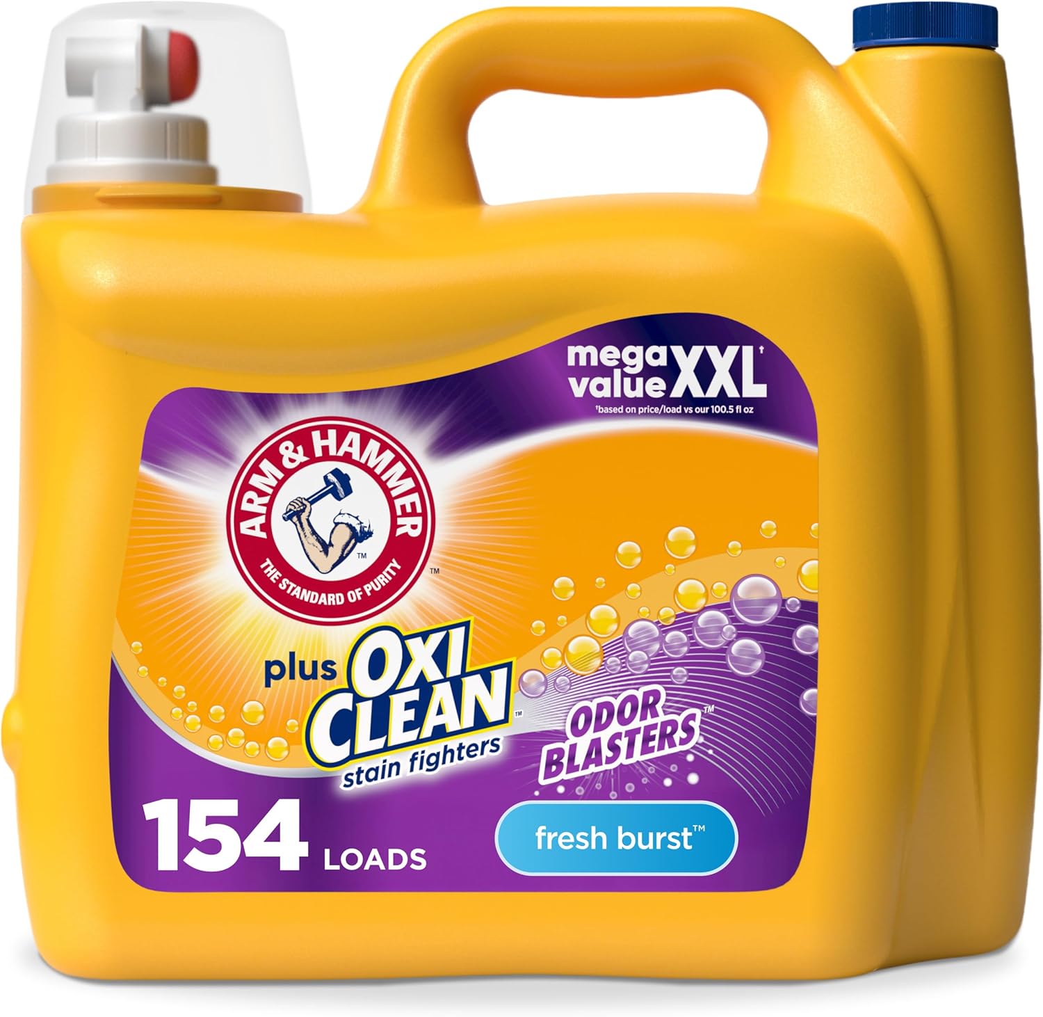 ARM & HAMMER Plus OxiClean with Odor Blasters Liquid Laundry Detergent, Laundry Odor Remover, Attacks Stains, Fresh Botanical Scent, 74 Loads, 96.2 Fl Oz