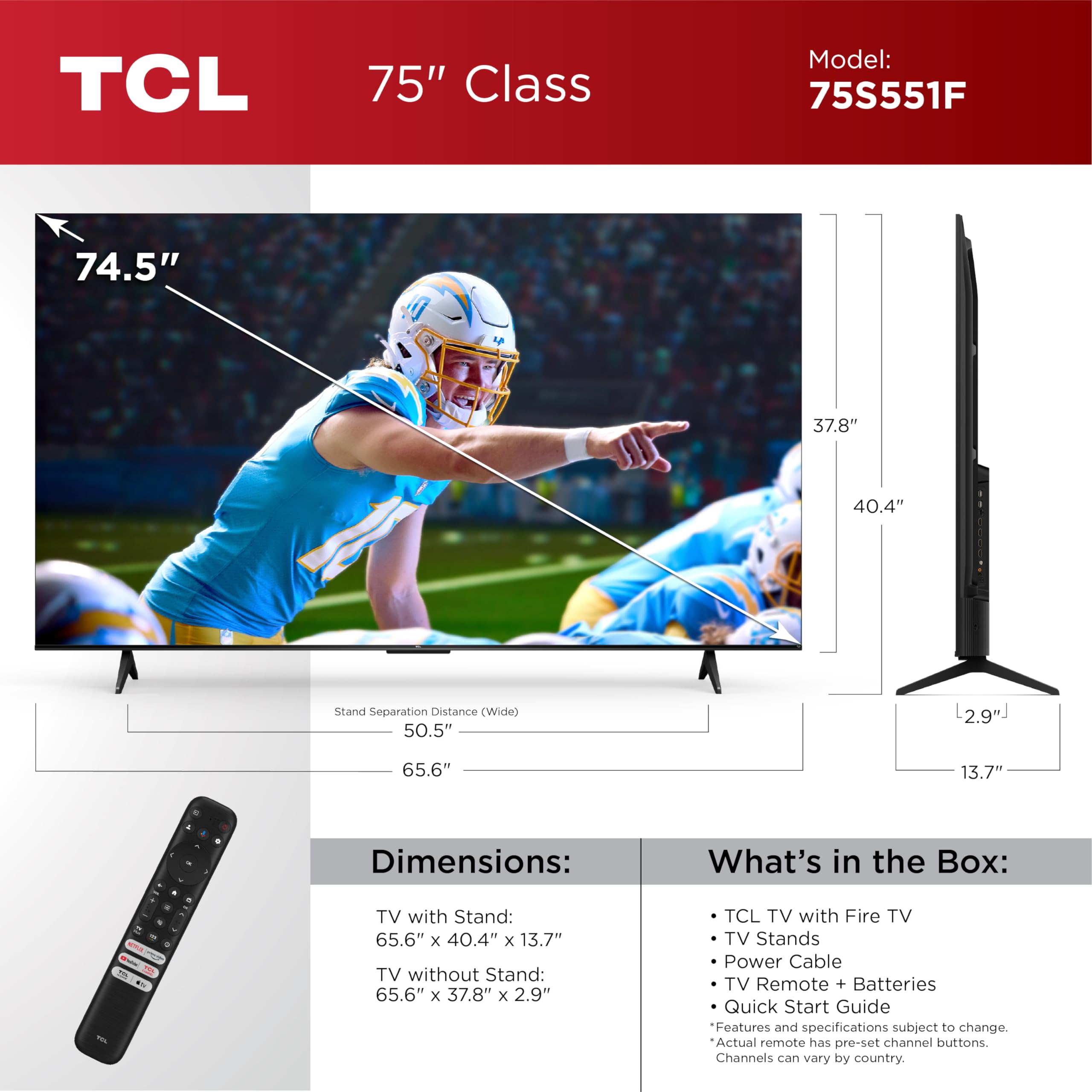 TCL 65-Inch Class S5 UHD 4K LED Smart TV with Fire TV (65S551F, 2024), Dolby Vision, HDR PRO+, Atmos, Alexa Built-in, Apple AirPlay 2, Streaming Television