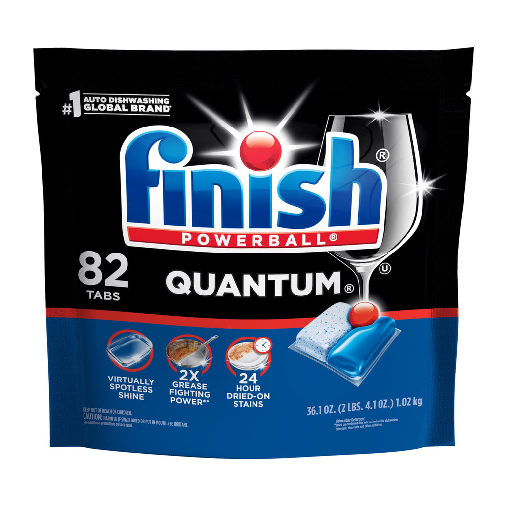 Finish Quantum Dishwasher Pods, No Pre-Rinse Dishwasher Detergent Soap Removes 24HR Dried-On Stain and Grease, Leaving a Virtually Spotless Shine, 57 Count