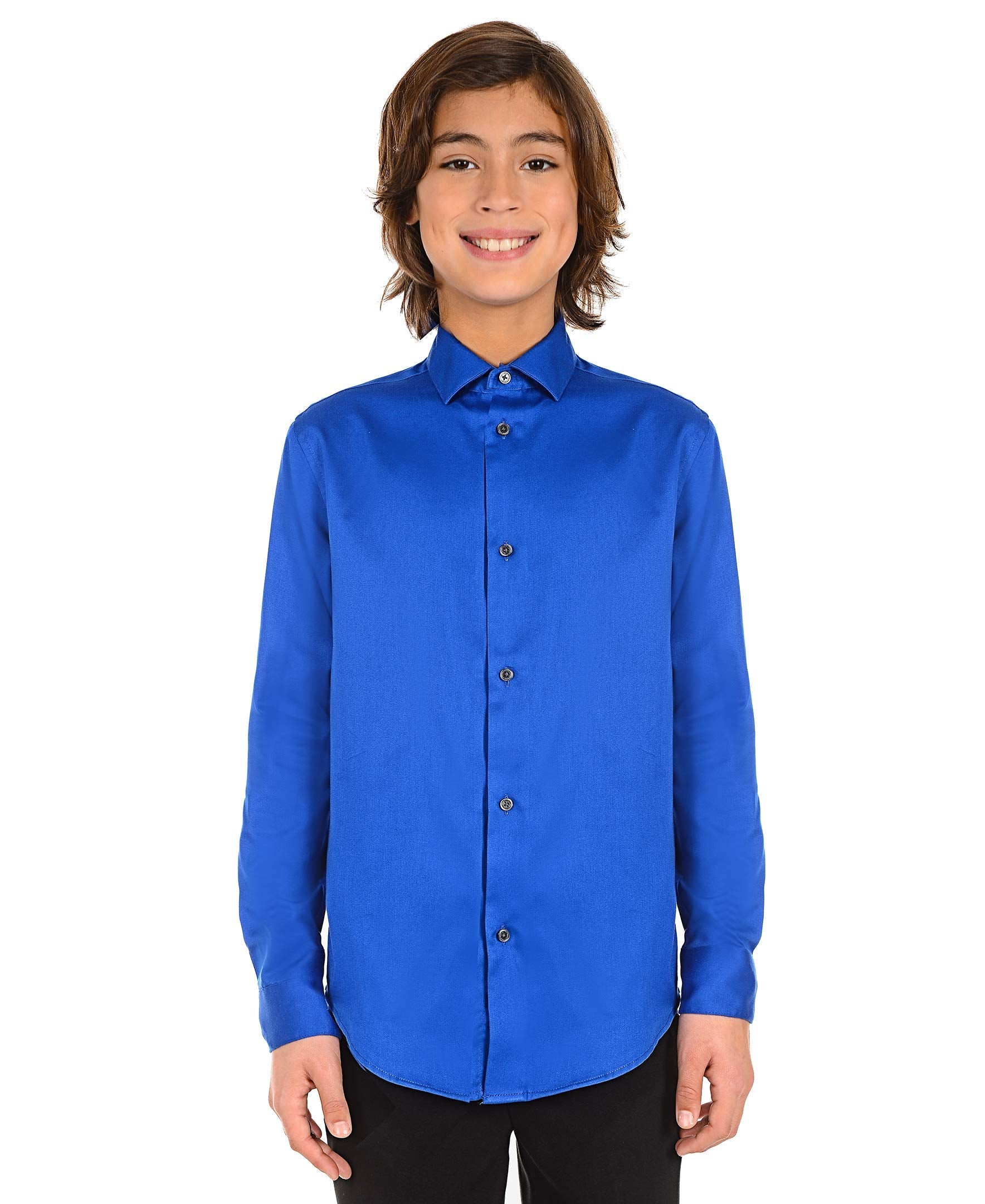 Calvin Klein boys Long Sleeve Sateen Dress Shirt, Button-down Style With Cuffs & Shirttail Hem