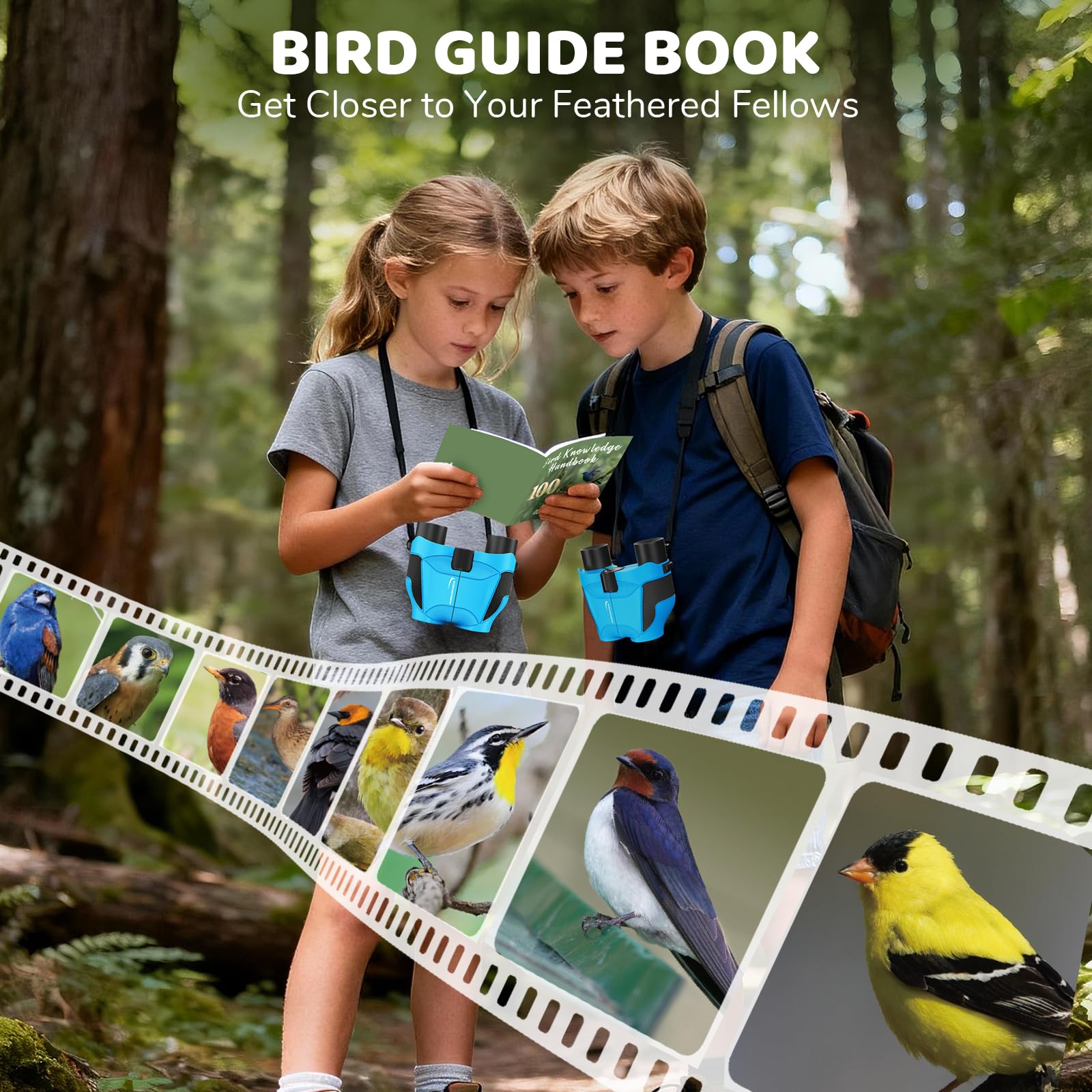 Aurosports 15x25 Compact Binoculars for Kids - Small Binoculars Lightweight with Carrying Case Birding Guide for Bird Watching Hiking Camping Travel Gift for 8-12 Years Boys Girls (Black)