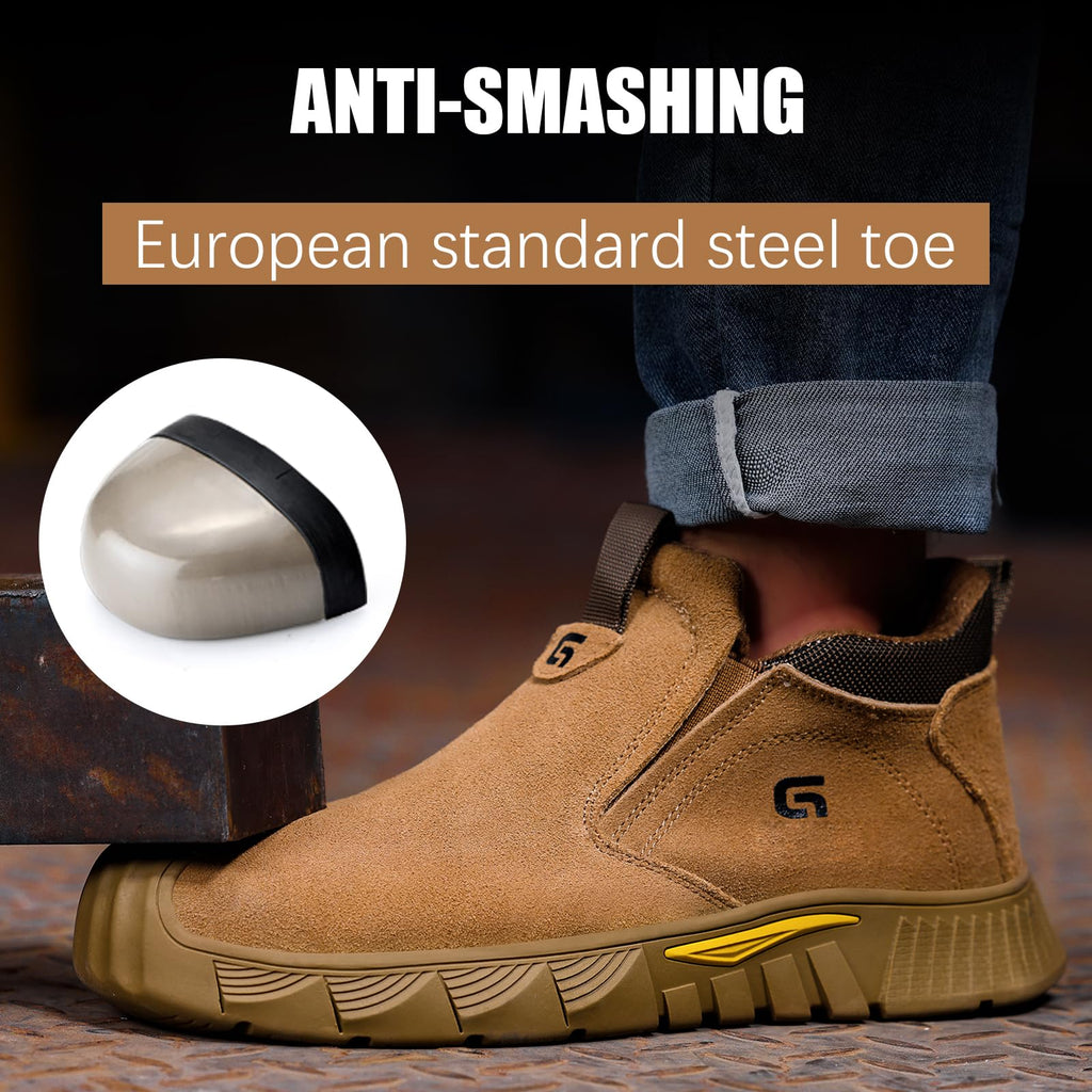 GLANOUDUN Welding Work Boots for Men Slip on Steel Toe Shoes for Men Indestructible Steel Toe Boots Welder Men's Working Shoes Fireproof Safety Footwear for Construction Men's Work & Safety Footwear