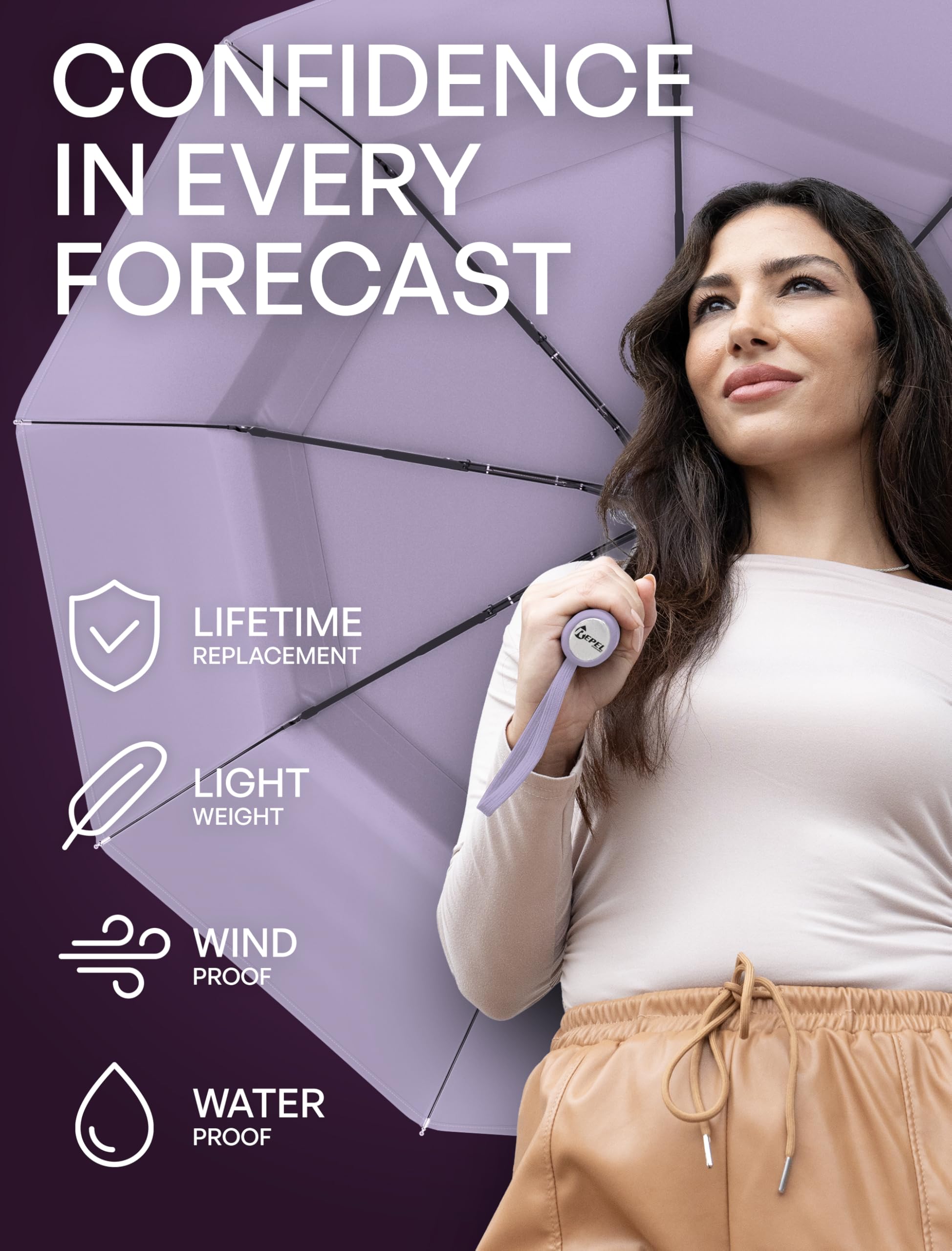 REPEL Windproof Travel Umbrella - Compact & Withstands Winds up to 85MPH , Strongest Premium Auto Folding Umbrella for Rain and Sun - Durable, Light & Portable for Women & Men , Fits Backpack & Cars