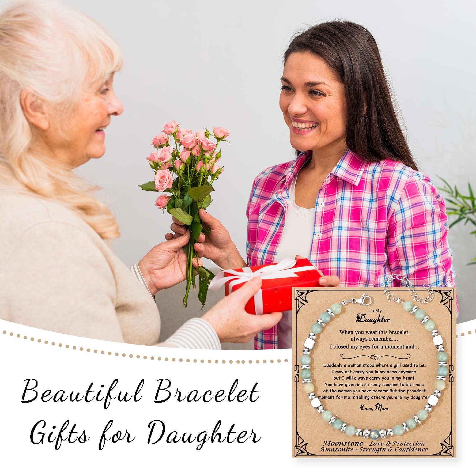 JoycuFF 𝗚𝗶𝗳𝘁𝘀 𝗳𝗼𝗿 𝗪𝗼𝗺𝗲𝗻 𝗠𝗼𝗼𝗻𝘀𝘁𝗼𝗻𝗲 𝗕𝗿𝗮𝗰𝗲𝗹𝗲𝘁 Amazonite Colorful Imperial Jasper Stainless Steel Beads Bracelets, Mothers Day Birthday Christmas Valentines Graduation Gifts
