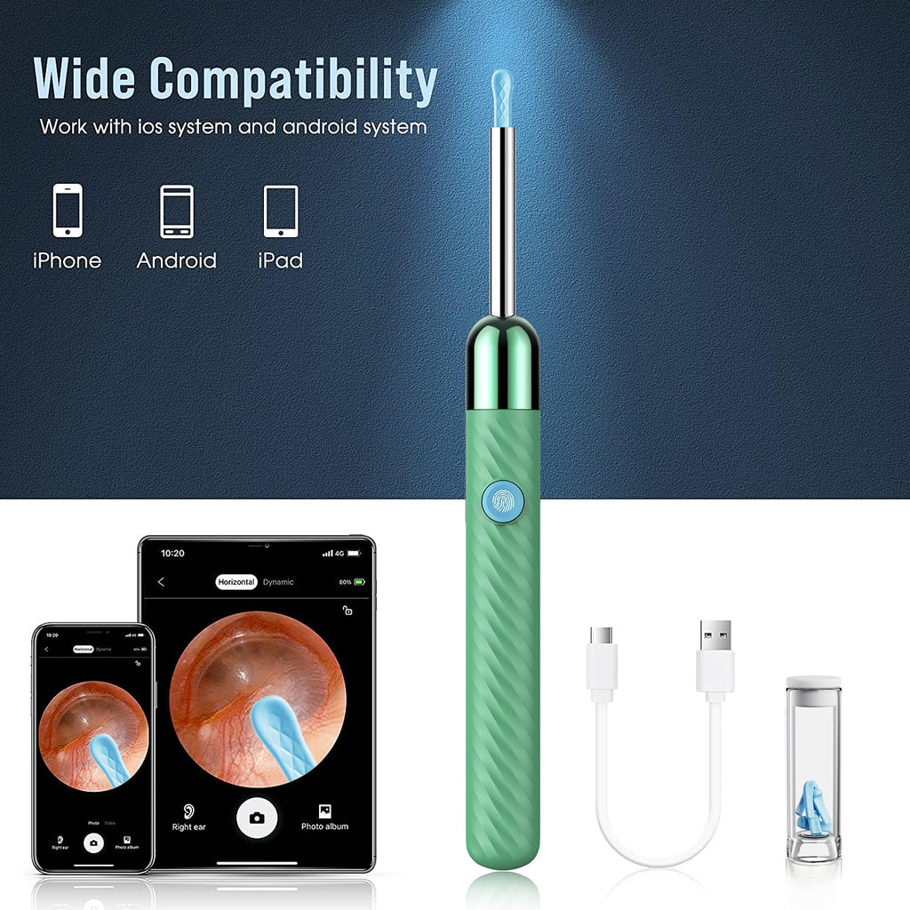 LEIPUT Ear Wax Removal - Earwax Remover Tool with 8 Pcs Ear Set - Ear Canal Cleaner with 1080P Camera - FSA HSA Eligible - Ear Cleaning Kit with 6 Ear Spoon - Ear Camera for iOS & Android (Black)
