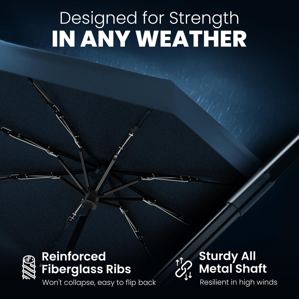 Rain-Mate Windproof Compact Umbrellas for Rain - Strong Reinforced Fiberglass Rib Design & Auto Open & Close - Portable Folding Travel Umbrella - Lightweight & Packable for Women & Men, Easy Collapse